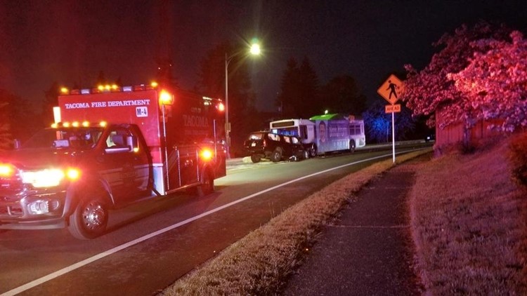 Driver dies after crashing into bus in Tacoma