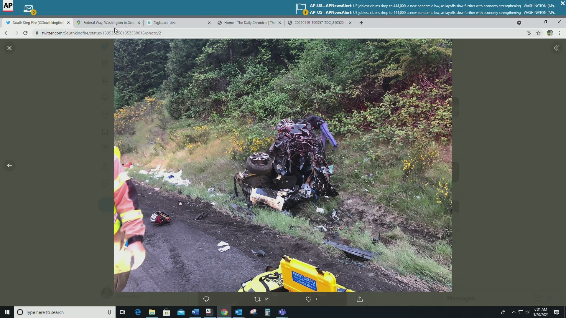 Troopers say a crashed car was struck by another car, causing a major backup on I-5 N between Des Moines and Federal Way