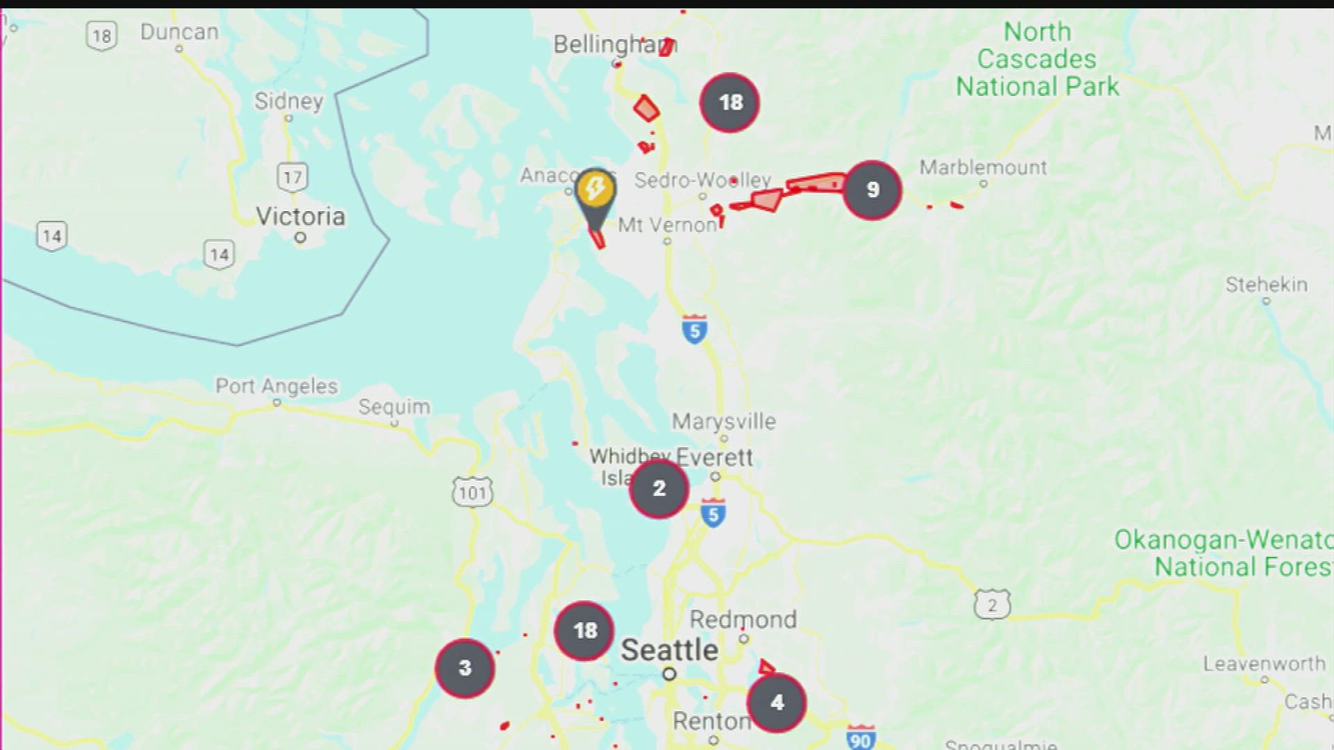 A weekend of very heavy rainfall and strong wind gusts are causing plenty of problems around western Washington Monday morning