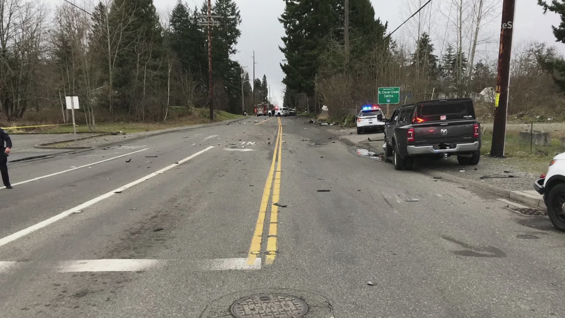 The Pierce County Sheriff's Department says the suspect was traveling at an "extremely" high rate of speed when he allegedly hit the woman's car from behind.