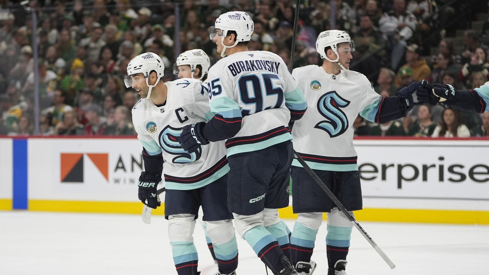 Jordan Eberle had two goals in regulation and scored the winner in the shootout as the Seattle Kraken rallied to beat the Minnesota Wild 5-4 Saturday night.