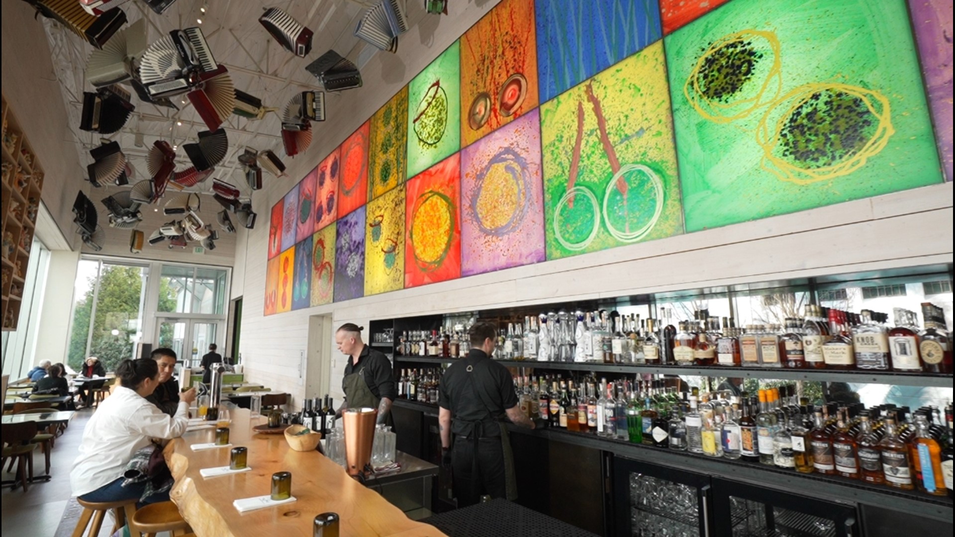 The Bar at Chihuly Garden and Glass serves colorful artistic creations