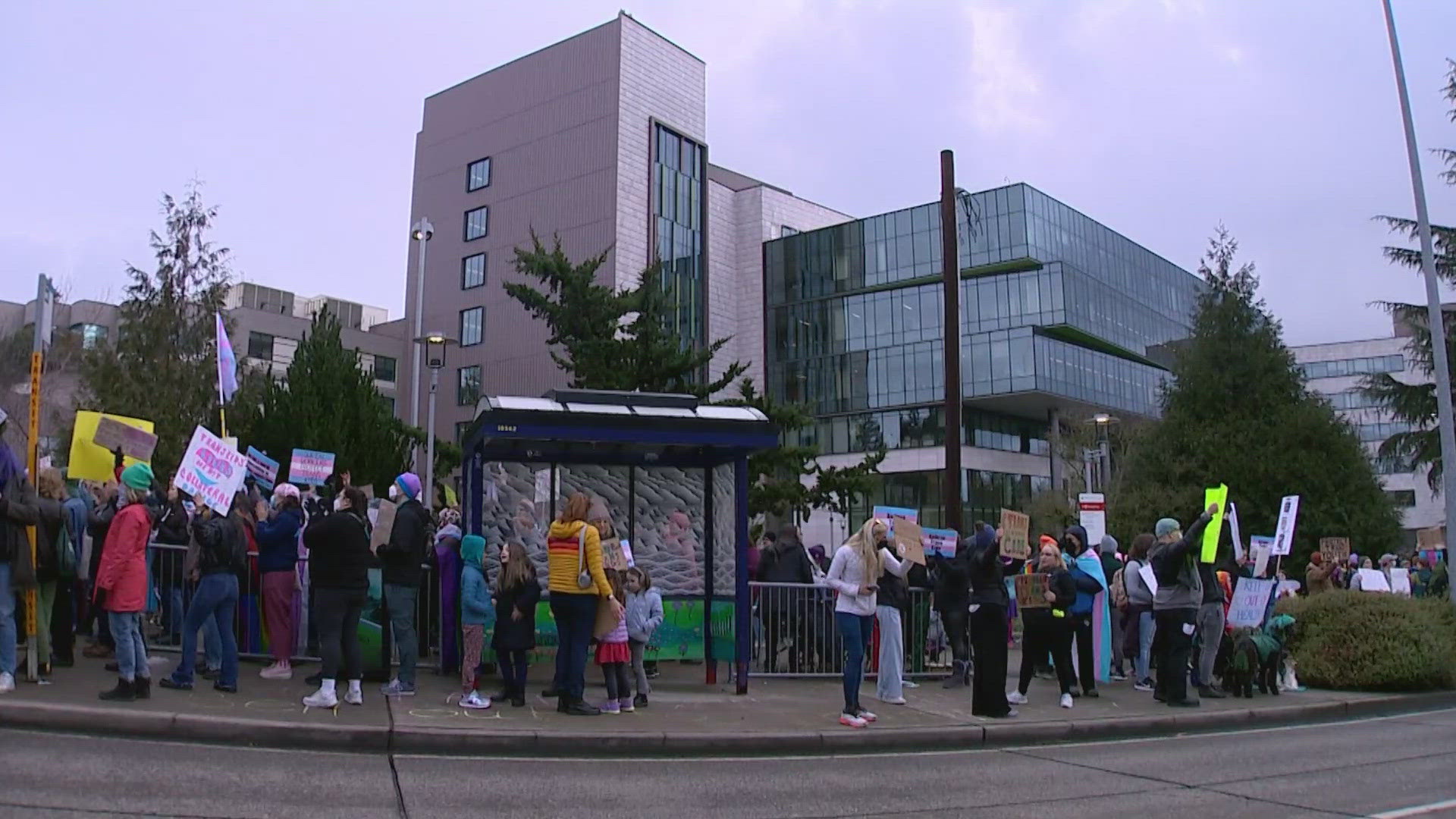 Protesters demanded Seattle Children's Hospital resume gender-affirming surgeries, just days after President Trump's executive order.