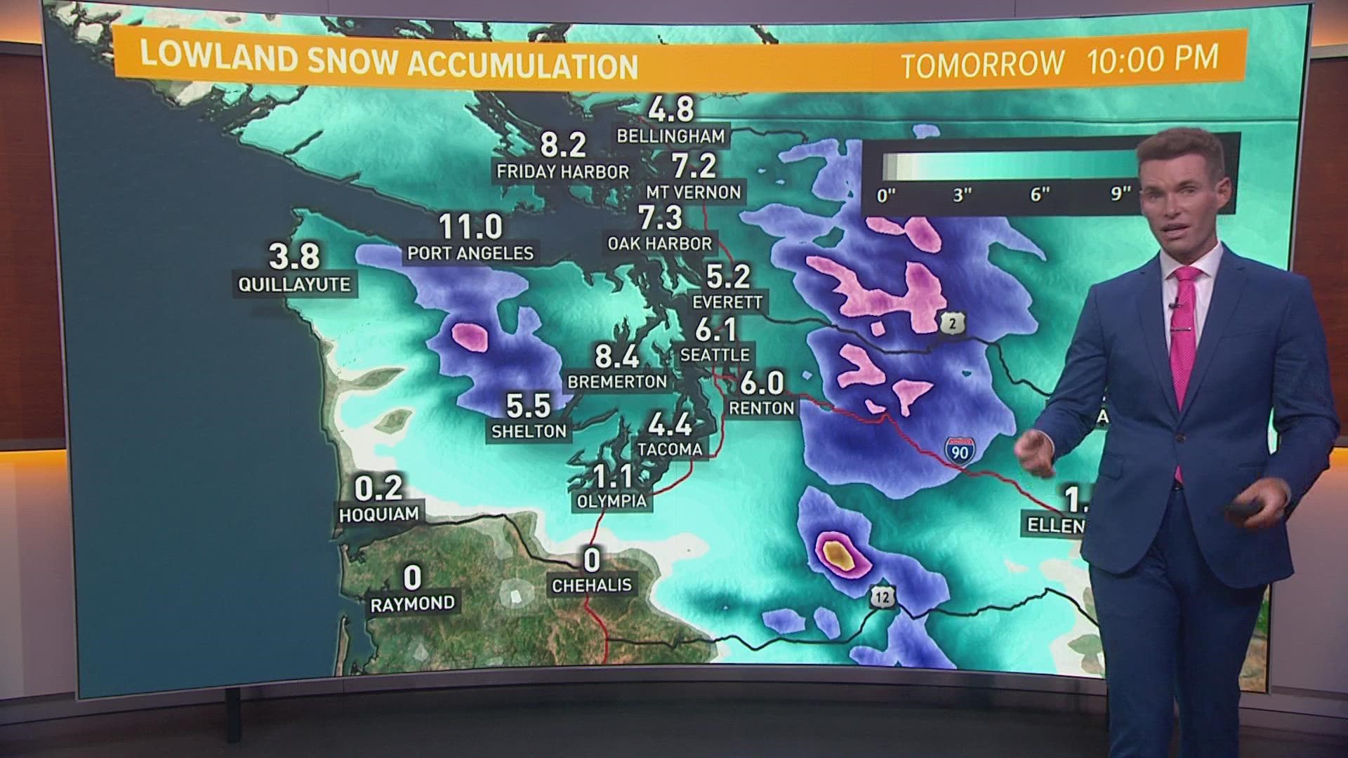 Se espera nieve generalizada en las tierras bajas de Seattle, Everett el lunes por la noche