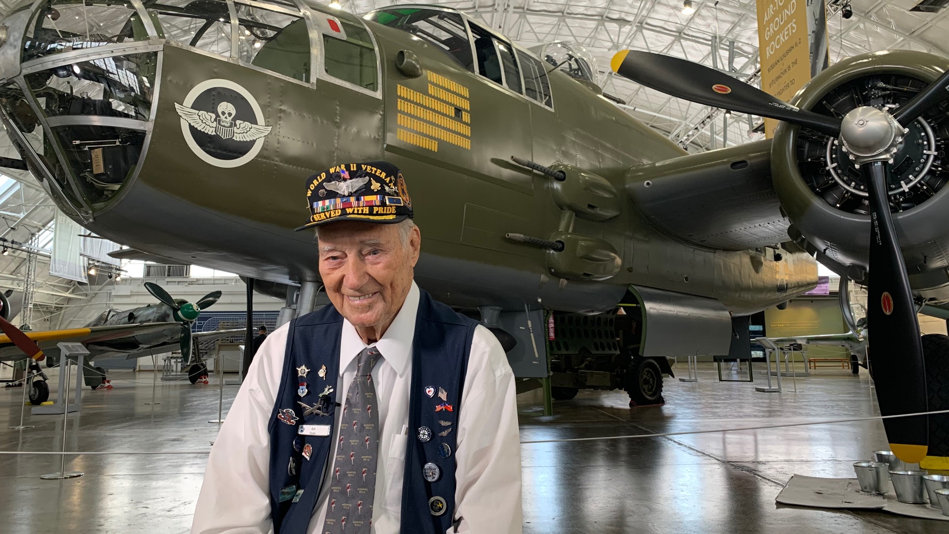 Tells tails of a hole in his B-17...and in his neck at Everett's Flying Heritage and Combat Armor Museum