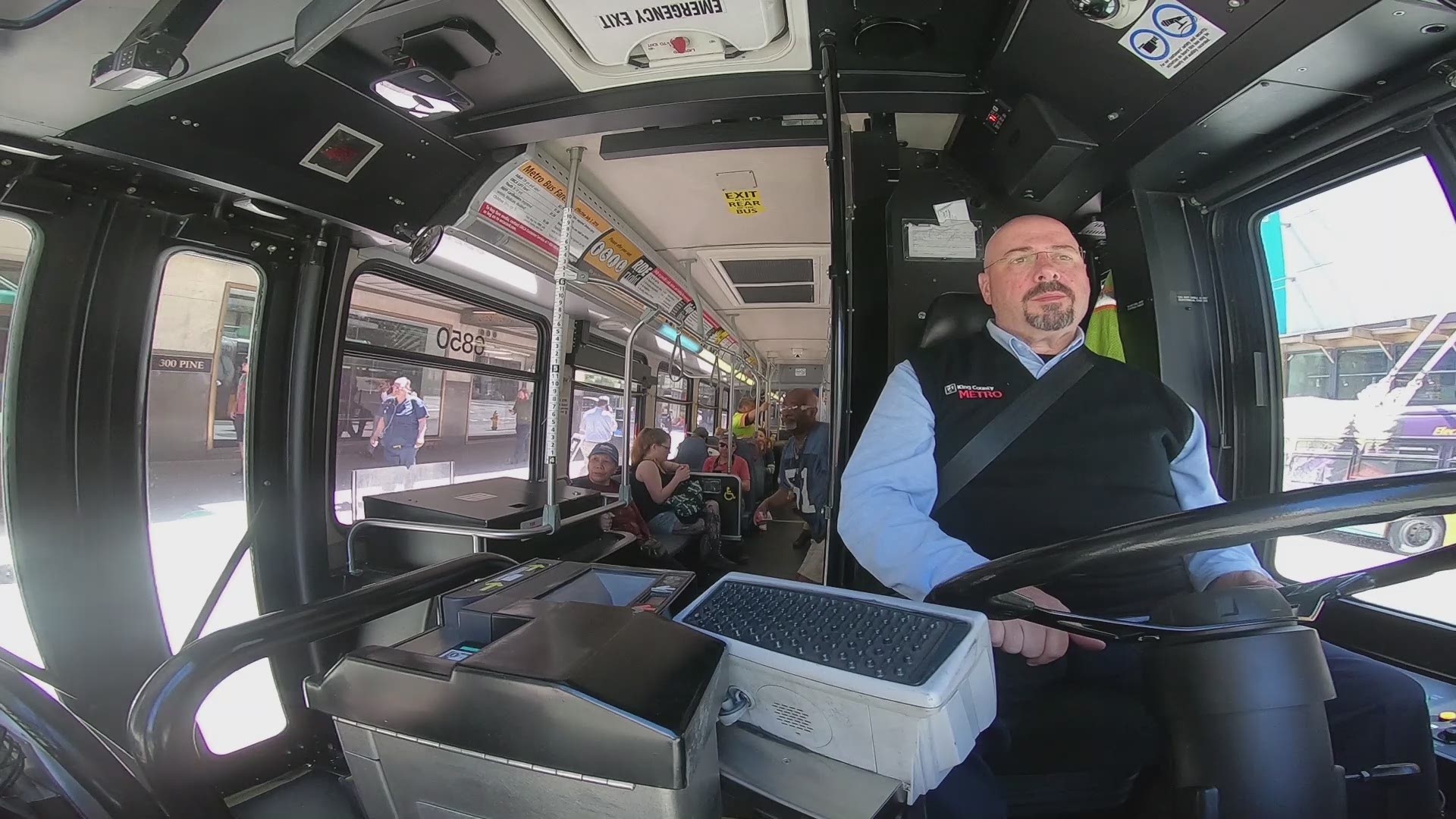 GoPro video provided by King County Metro: Bus driver Eric Stark returns to work after being shot on the job