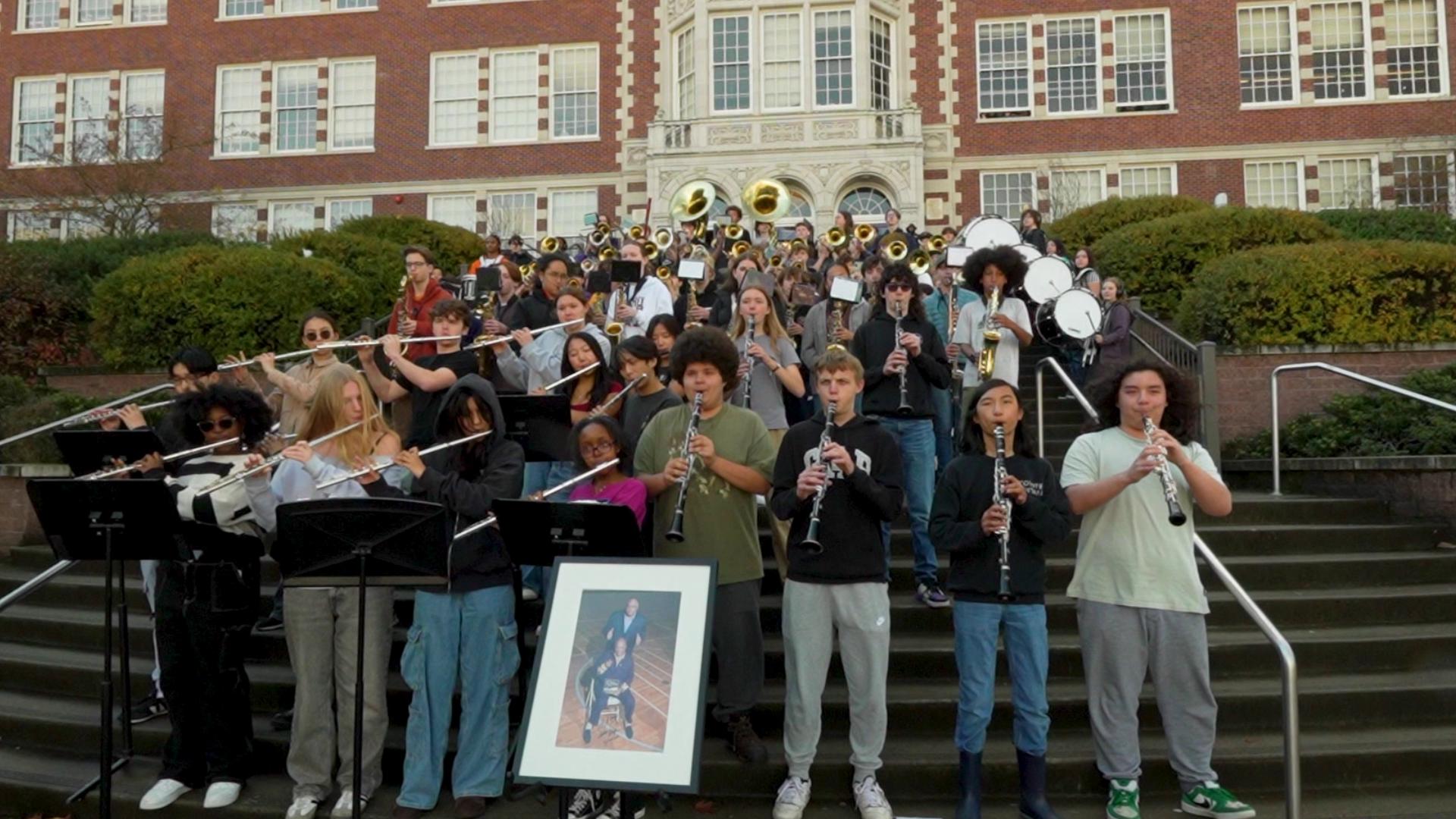 The high school band performs "Thriller" to honor the late music legend. #k5evening