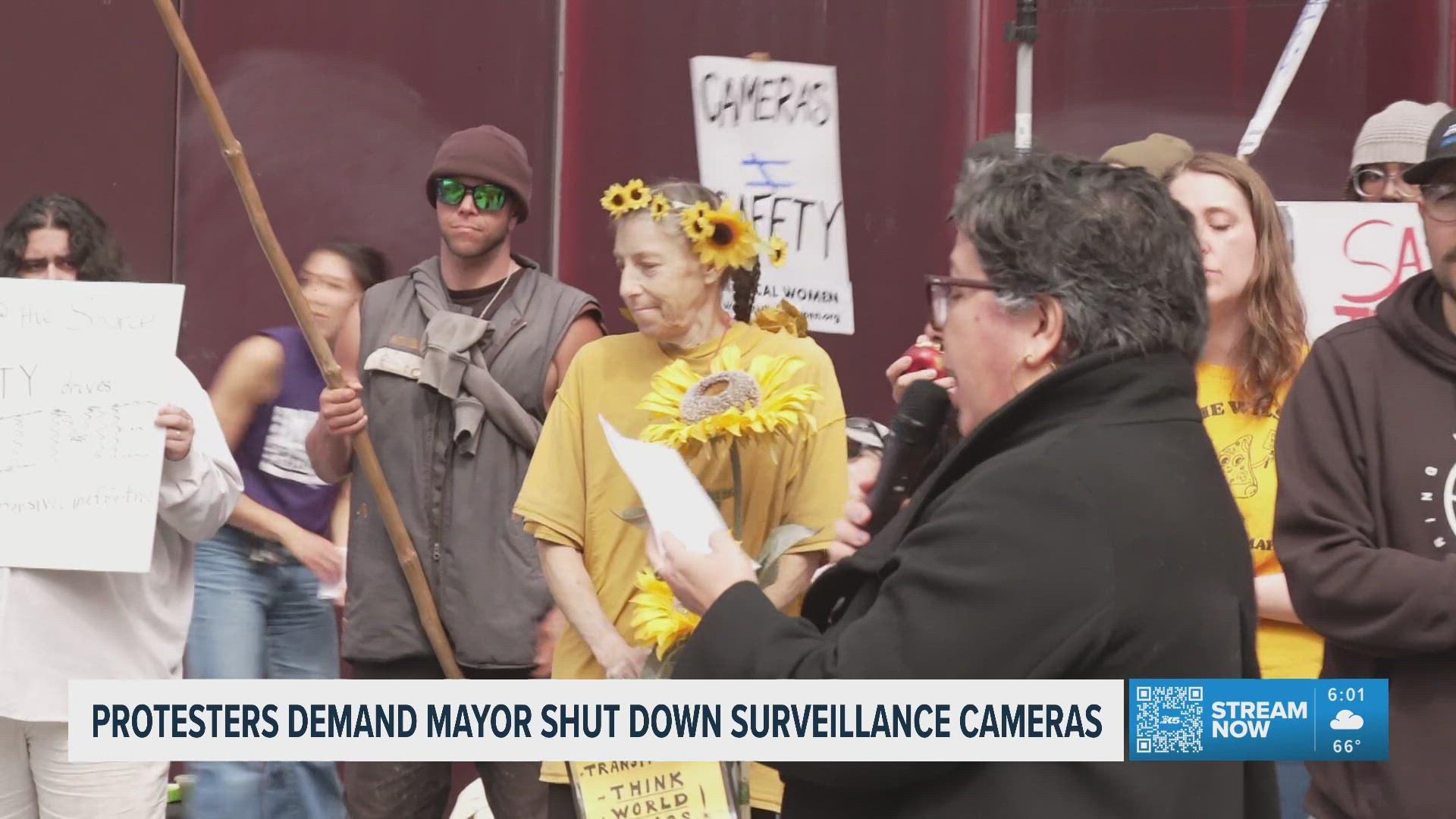 Protesters urged Mayor Wilson to cancel all planned camera expansions and decommission all cameras currently operating in the Real-Time Crime Center network.