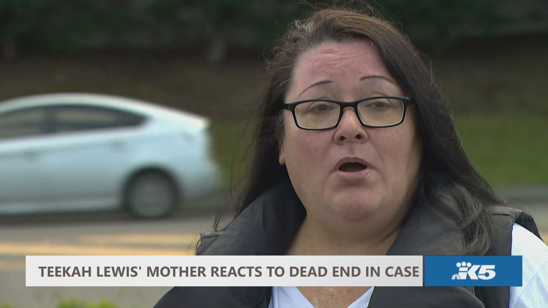 Theresa Czapiewski, whose 2-year-old daughter disappeared in 1999, speaks after police finish searching a property related to a tip. No evidence was recovered. 