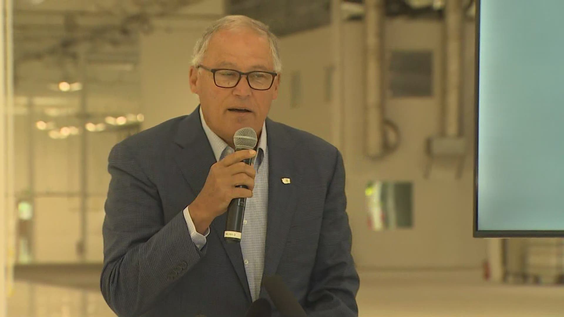 Gov. Jay Inslee speaks at the groundbreaking of a new fusion energy power plant in Everett.