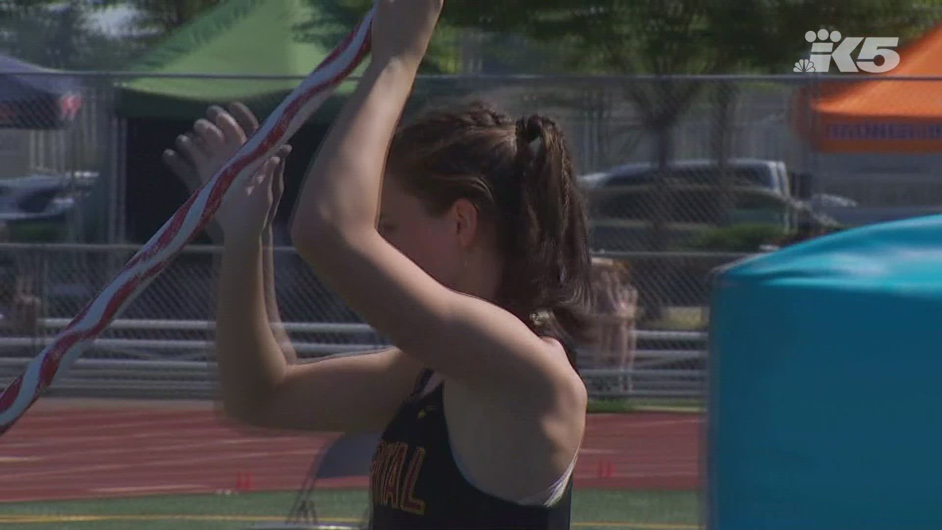 Capital's Hana Moll wins the 3A State Pole Vault title with a jump of 14 feet, 7 inches