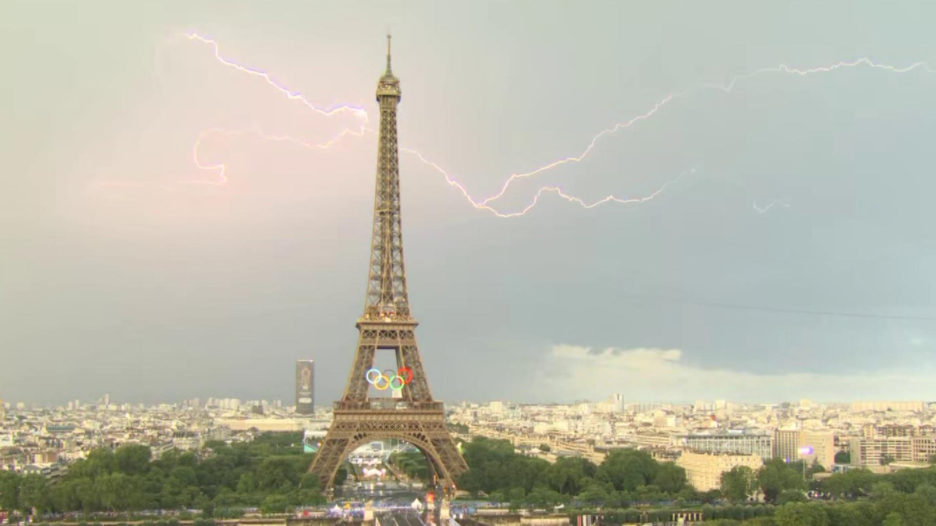 Lightning strikes over Paris, France, the site of the 2024 Summer Olympic Games, on Aug. 1, 2024.