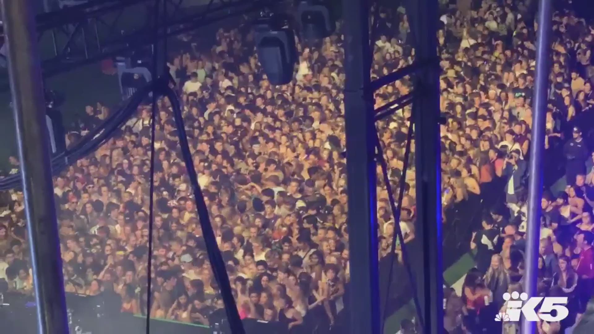 Cell phone footage from Cindy Raley shows the chaos as a barrier collapsed during a performance at Seattle's Bumbershoot music festival on Saturday, August 31. Four people were taken to the hospital and dozens more were evaluated for injuries at the venue. No one was critically hurt.