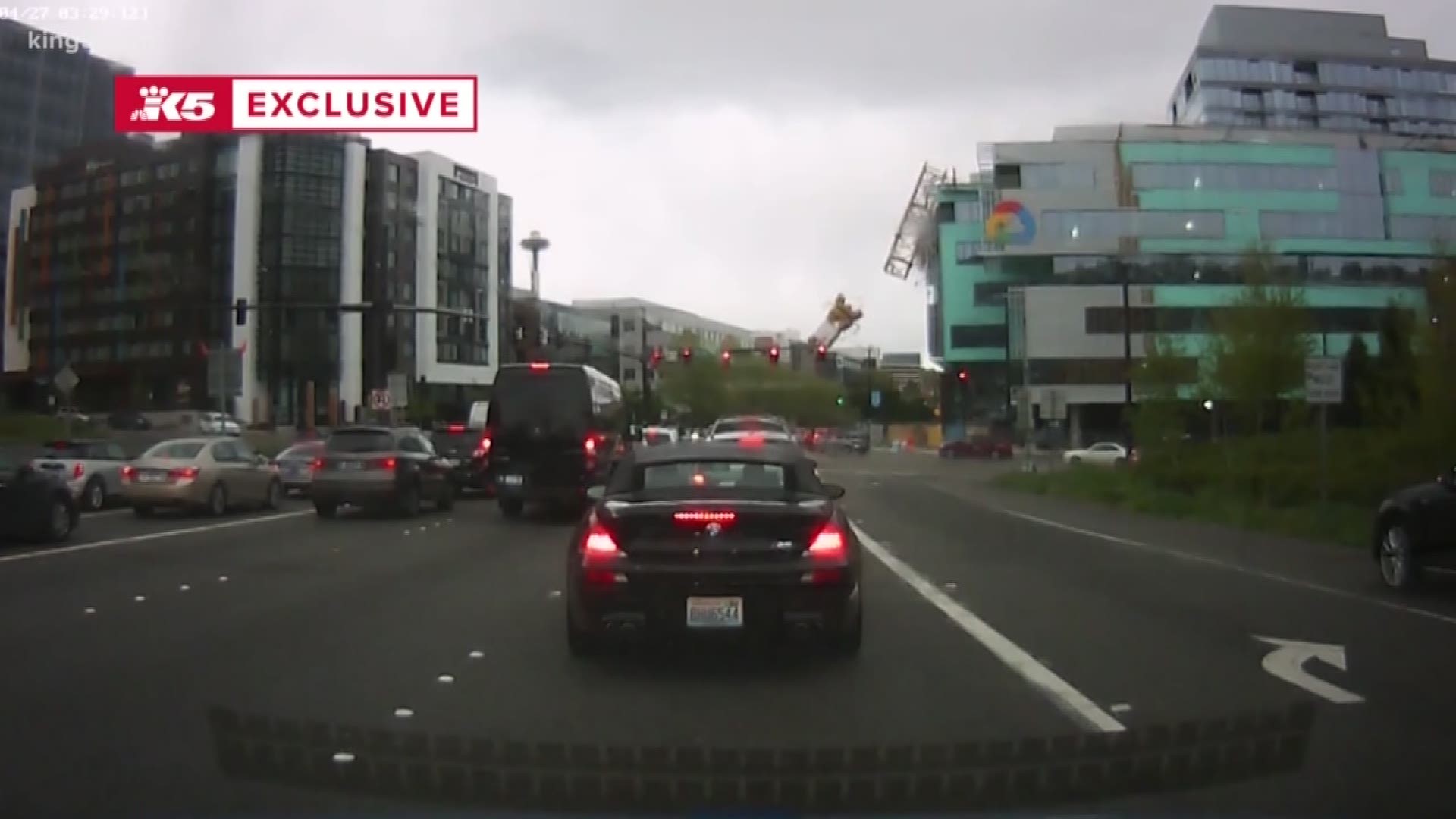 KING 5 obtained dashcam video showing a crane toppling over in downtown Seattle. Four people were killed in the collapse. KING 5’s Susannah Frame reports.