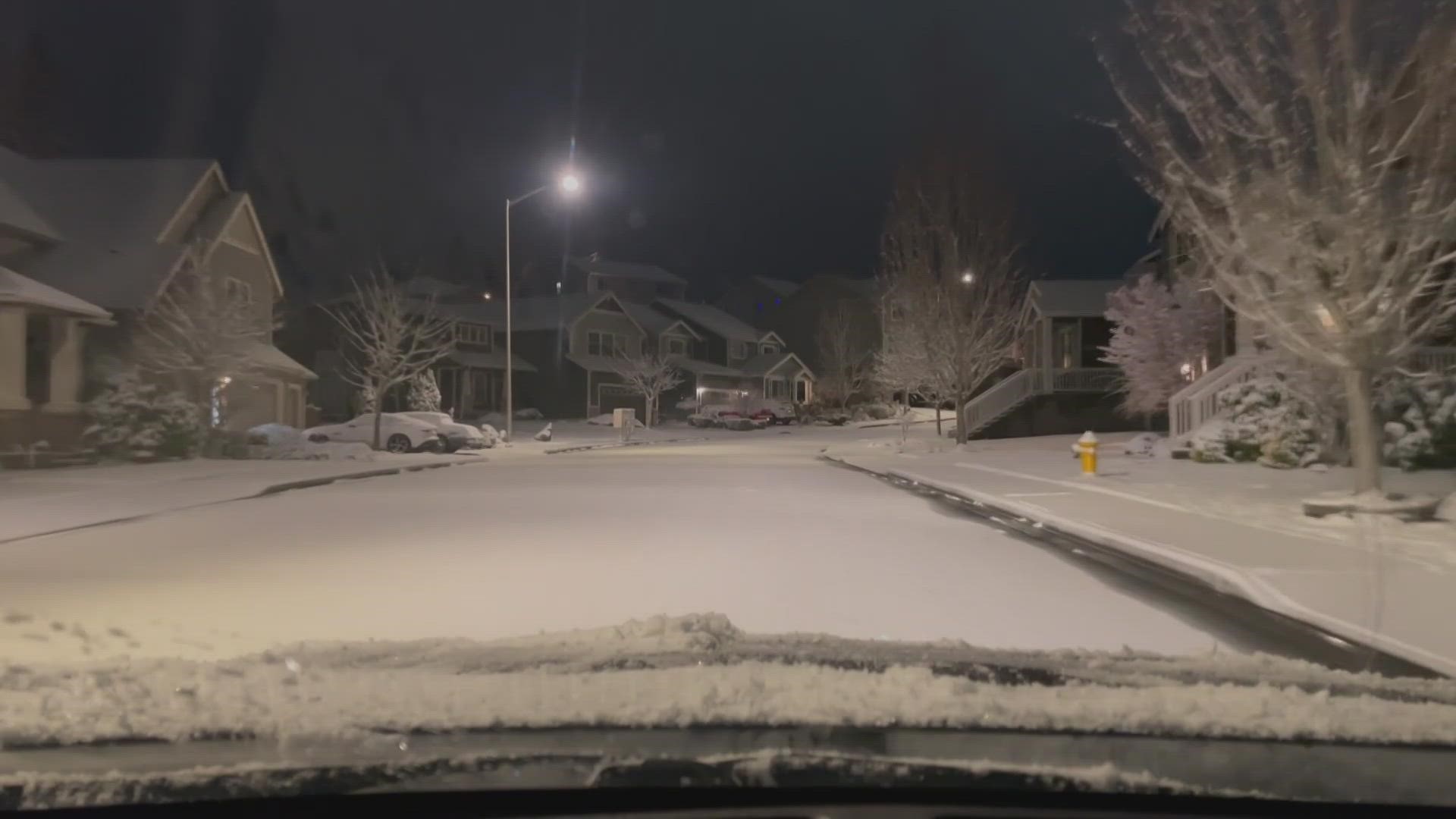 A dusting of overnight snow has left schools in Pierce and Thurston Counties on two hour delays