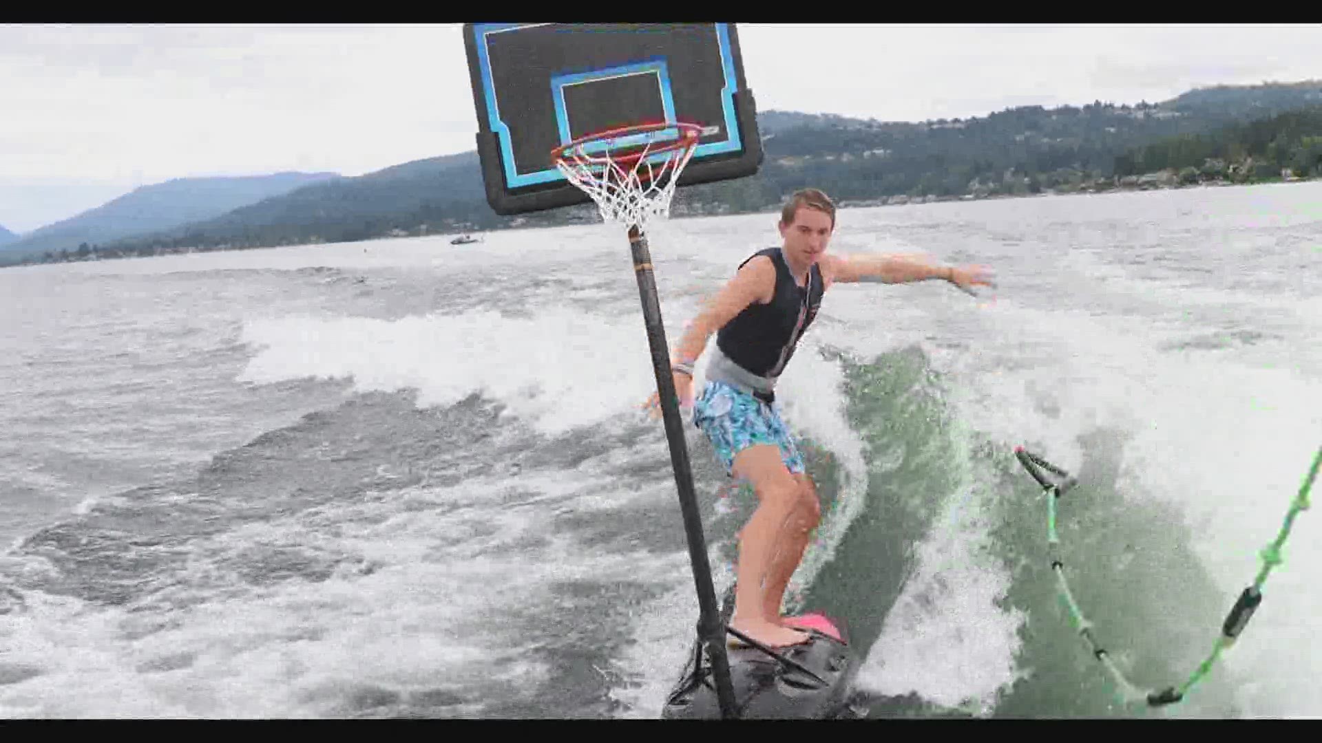 Surfing a basketball hoop