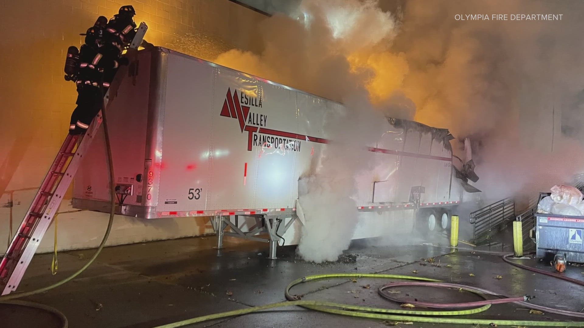 Fire crews are still looking into what caused a semi-trailer to catch fire near a Home Goods store in Olympia early Friday morning