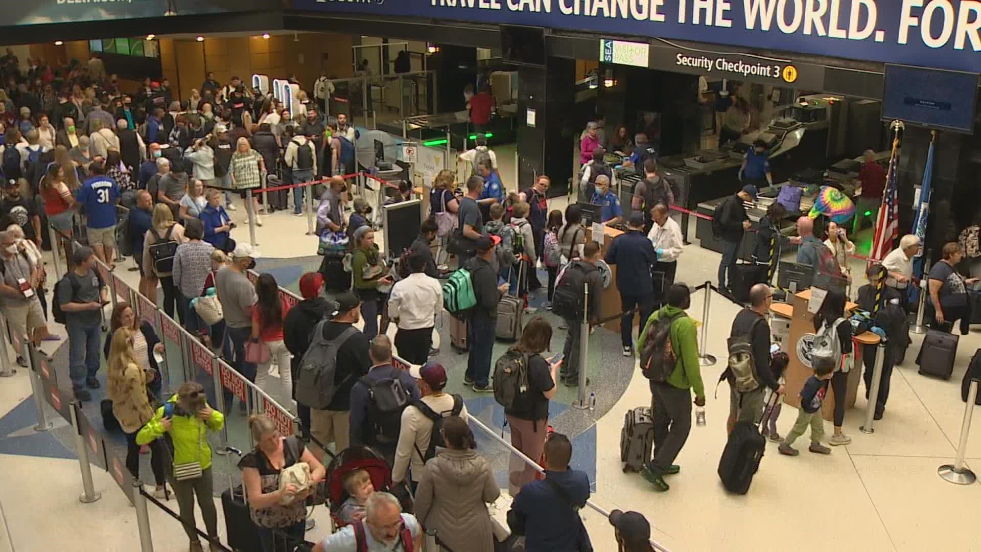 Travelers were warned of extended wait times around 9:40 a.m. on Monday.