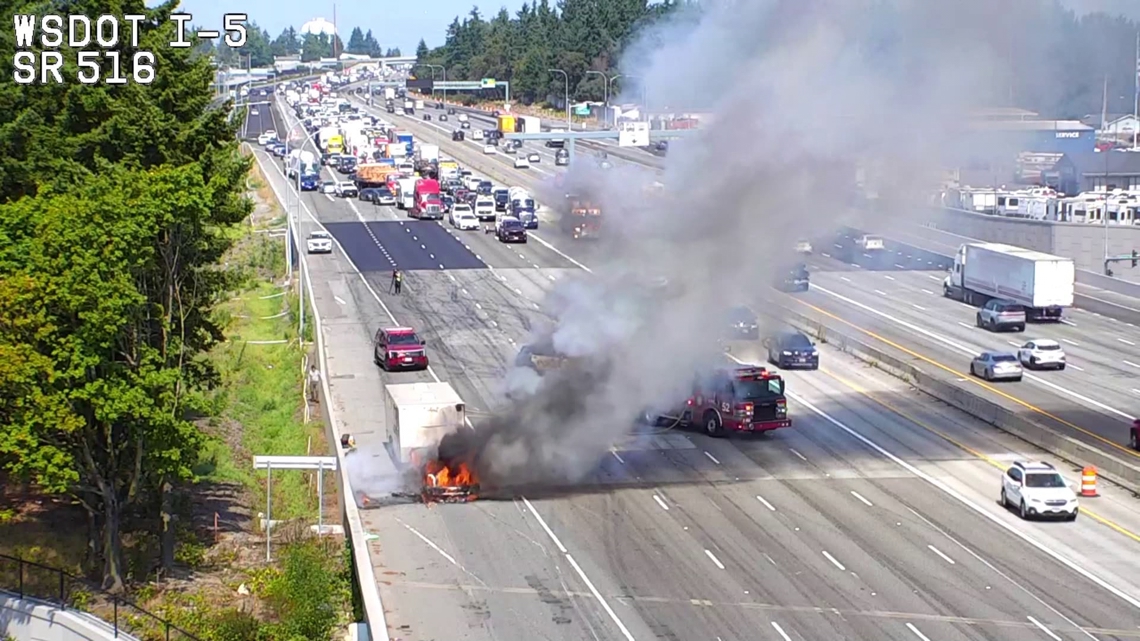 Southbound I-5 in Kent reopens after car fire | king5.com