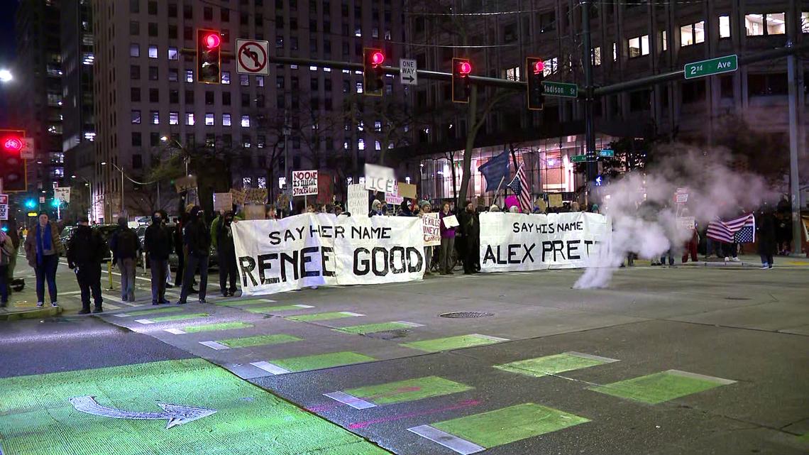 Demonstration blocks traffic in downtown Seattle