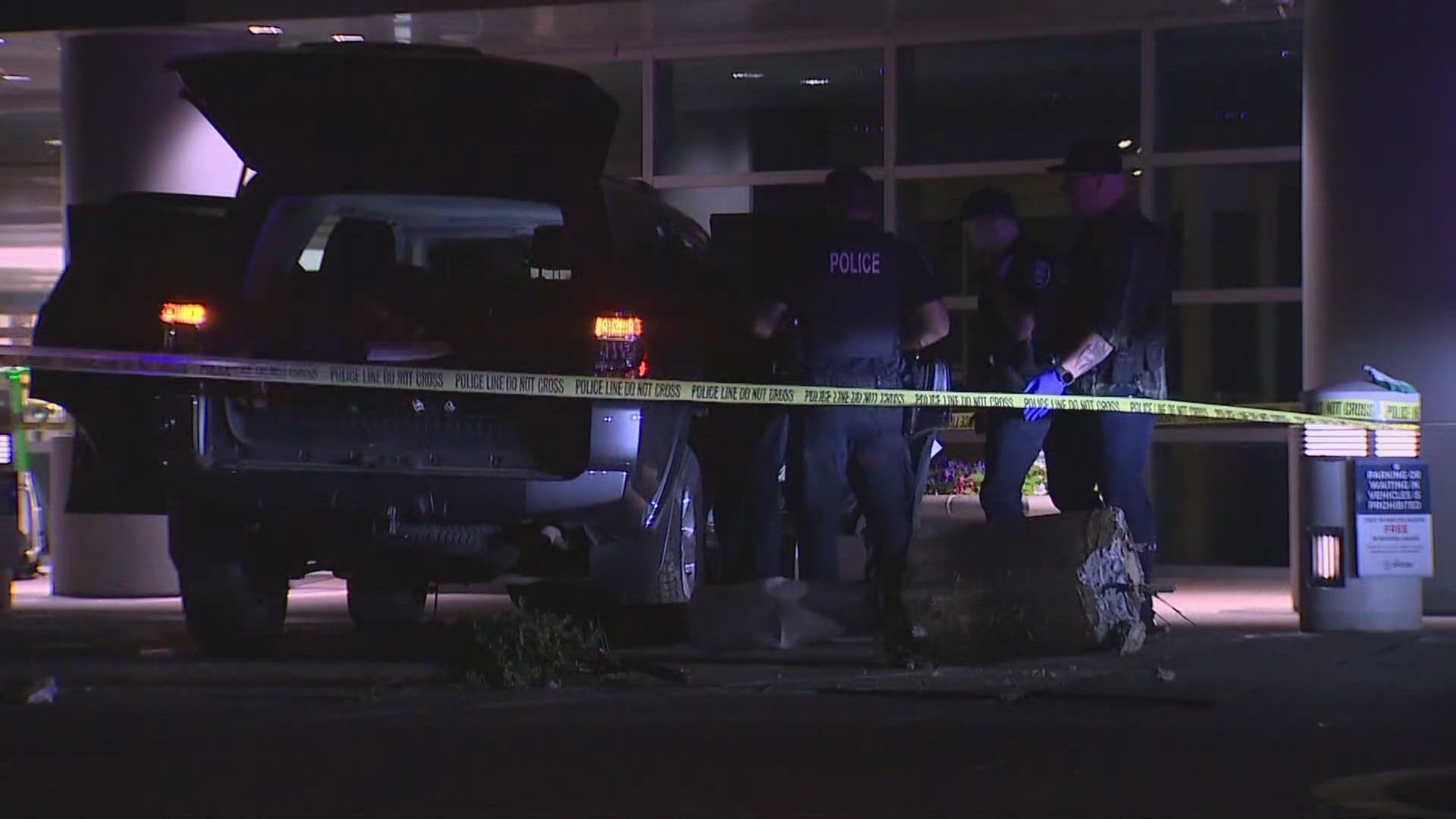 Seattle police say four people were injured by gunshots overnight. One man with a gunshot wound crashed a vehicle into the front of Swedish First Hill hospital.