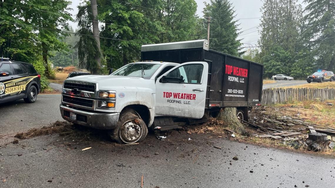 Stolen dump truck leads police on multi-county chase, ends in crash near Shelton