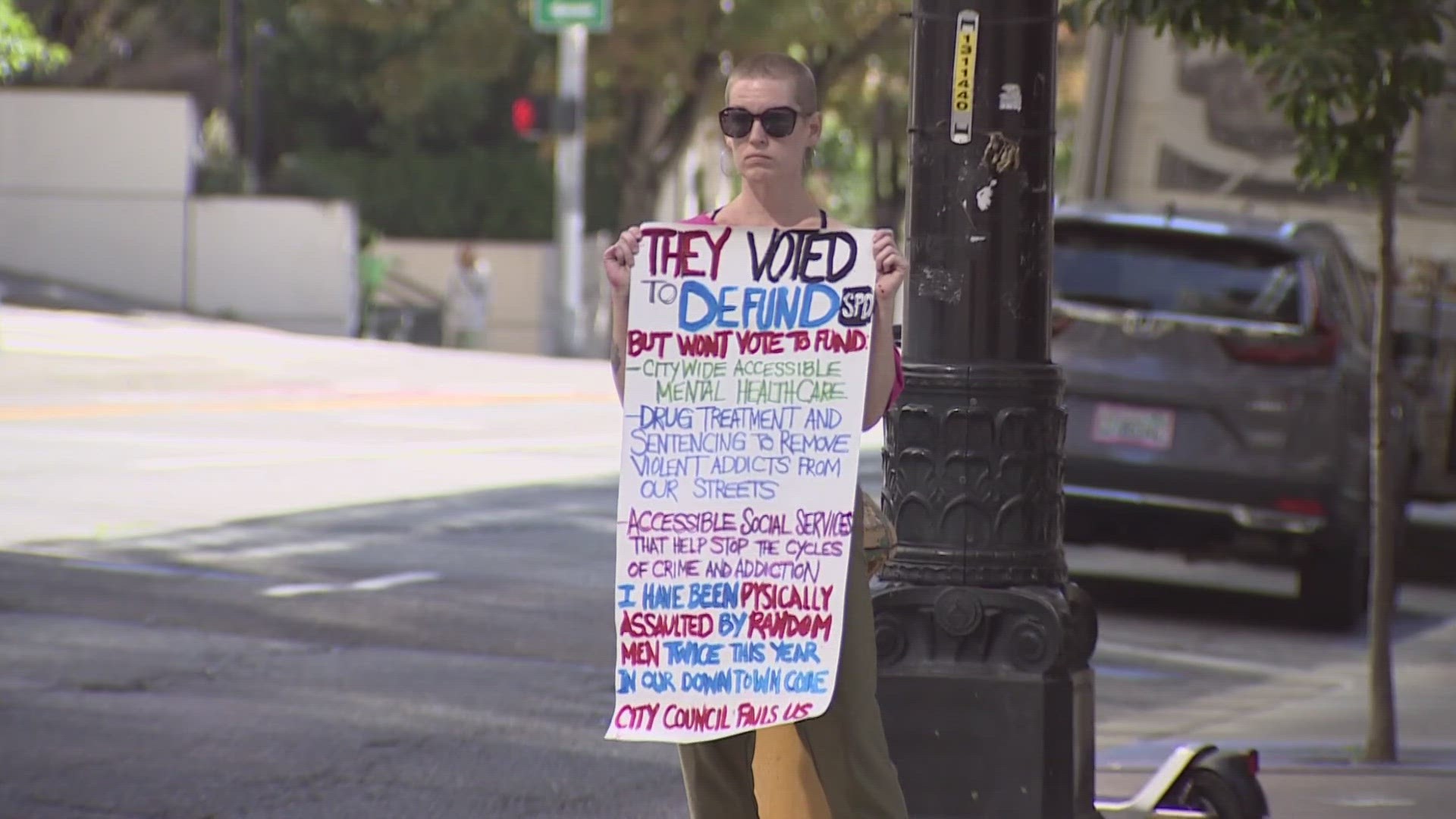 Jessica Hovater is protesting after she was assaulted twice in her downtown Seattle neighborhood on two separate occasions.