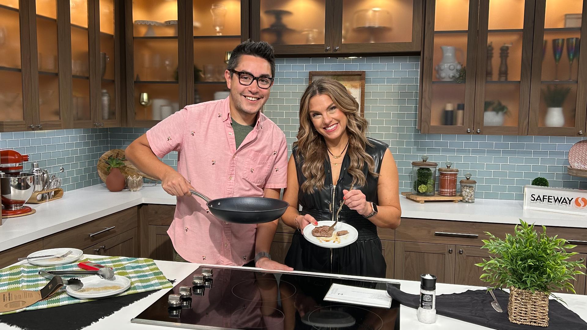 Amity and Executive Producer Joseph Suttner try out the new carbon steel pan while talking steak feelings. #newdaynw