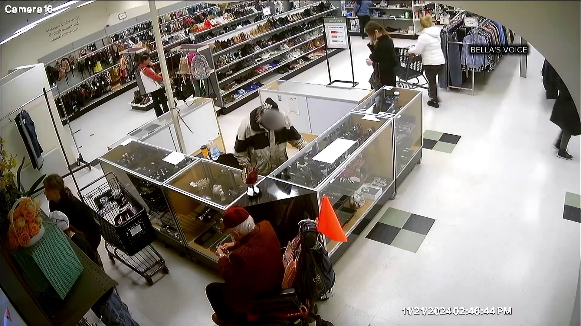 New surveillance video shows what appears to be a suspect stealing jewelry worth thousands of dollars from a Lynnwood nonprofit thrift store.