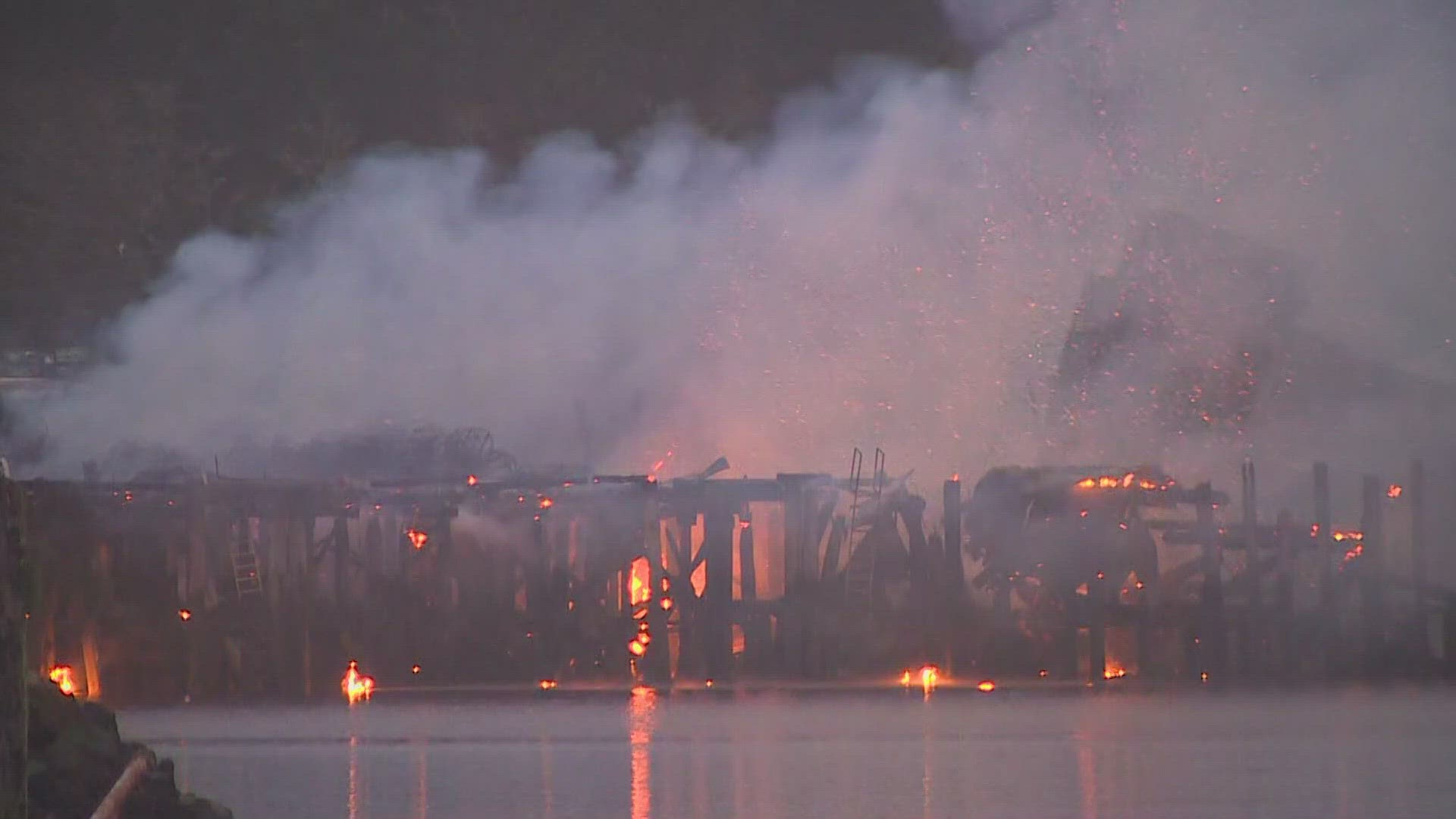 Smoke from the fire at Ilwaco Landing was hazardous, prompting the county to issue an alert telling people to close windows and stay clear of the port