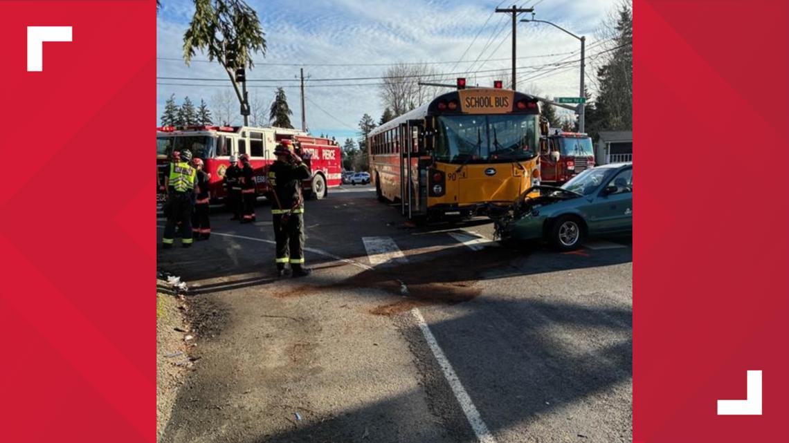 11 students taken to hospital after vehicle crashes into school bus in ...