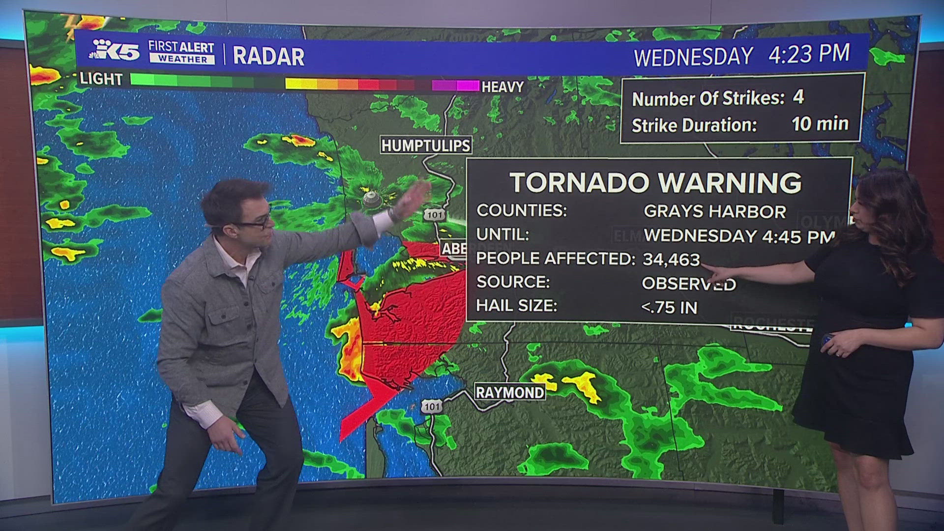 A Tornado Warning was issued in Grays Harbor County on Nov. 20, 2024 stemming from a bomb cyclone that was rotating off the Washington coast. 