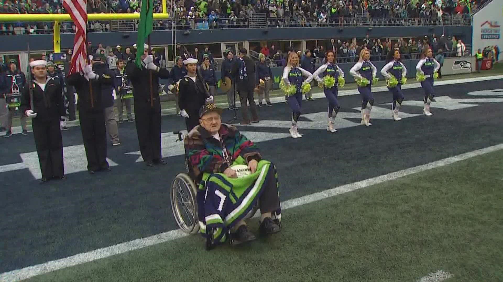 Seahawks honor 100-year-old Pearl Harbor Survivor during home game