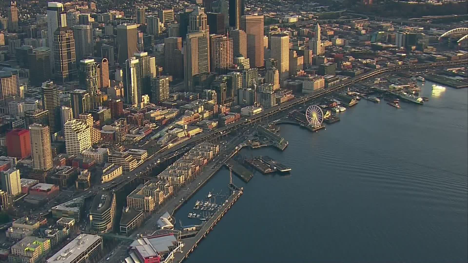 SkyKING flew over Seattle's Alaskan Way Viaduct on the final evening commute at sunset. Friday, January 11, 2019 king5.com/tunneleffect