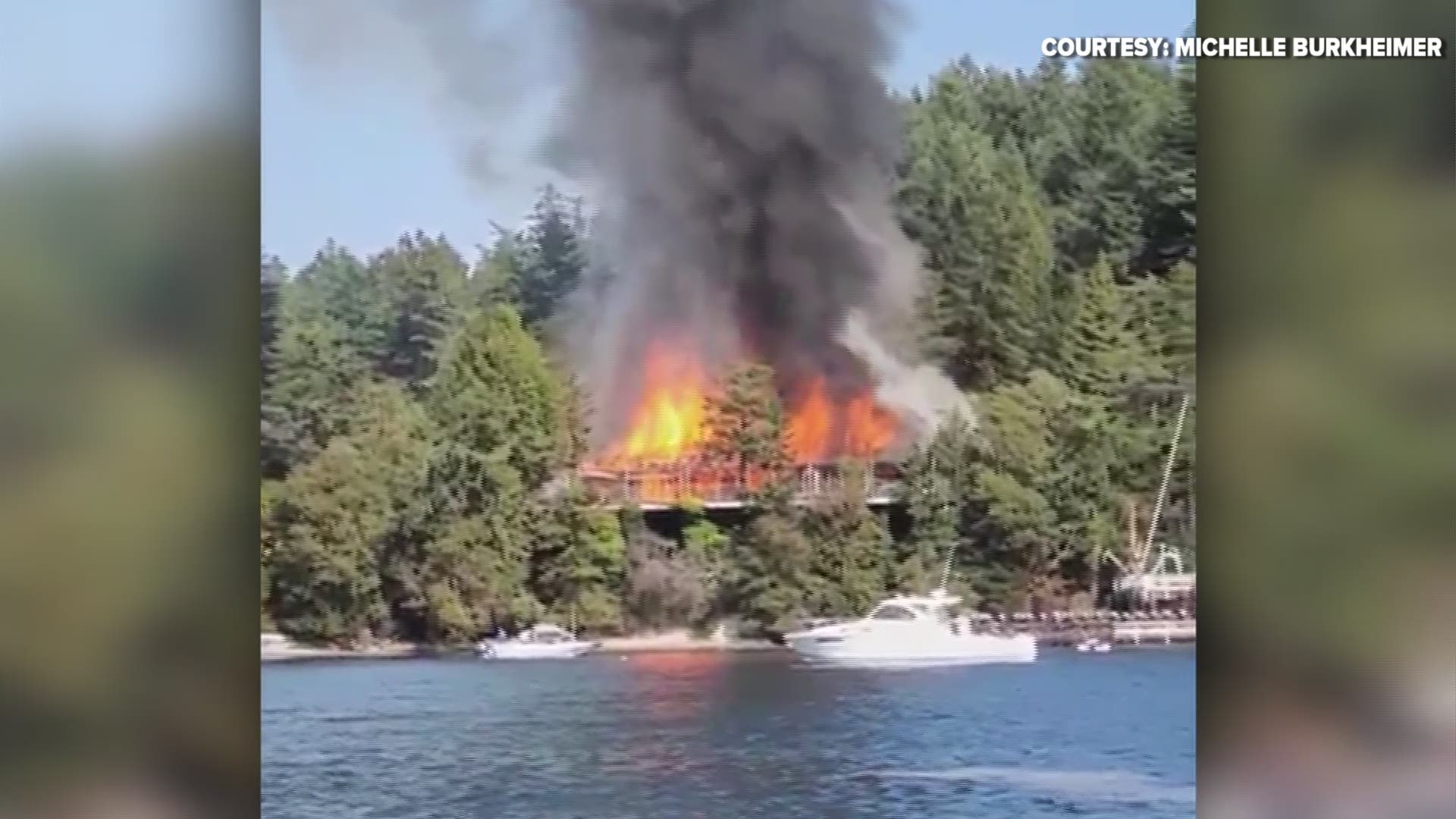 Video captured by Michelle Burkheimer shows flames taking over a house on Orcas Island Friday afternoon.
