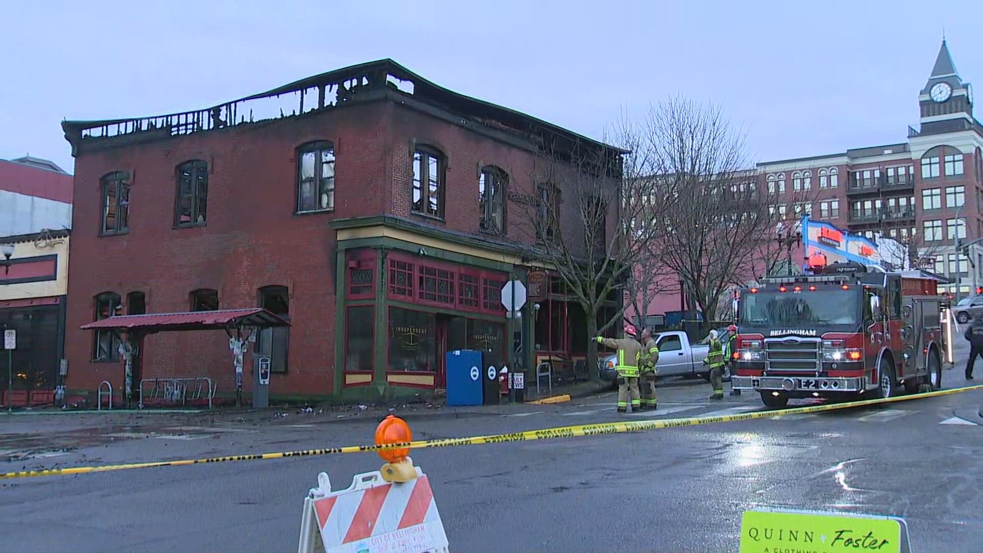 The historic Fairhaven Terminal Building is "extensively damaged and unstable" after an overnight fire broke out in Bellingham.