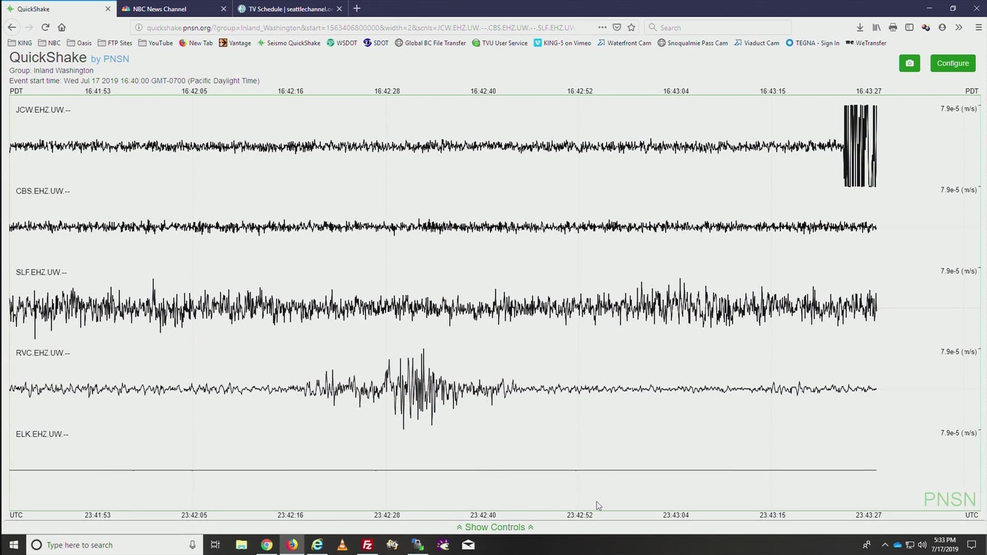 QuickShake seismocam of 3.0 Monroe earthquake - Courtesy: PNSN