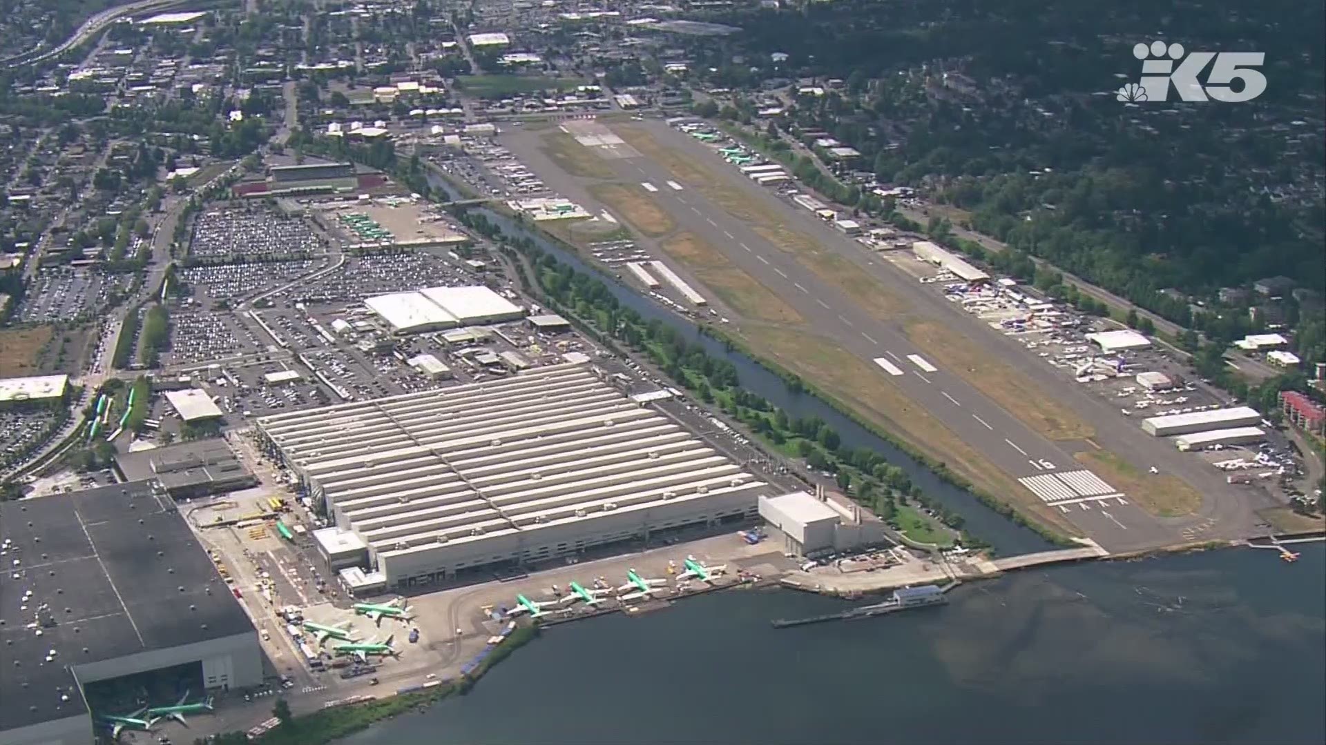 The grounded aircraft sit completed on several runways at Boeing Field in Renton, WA