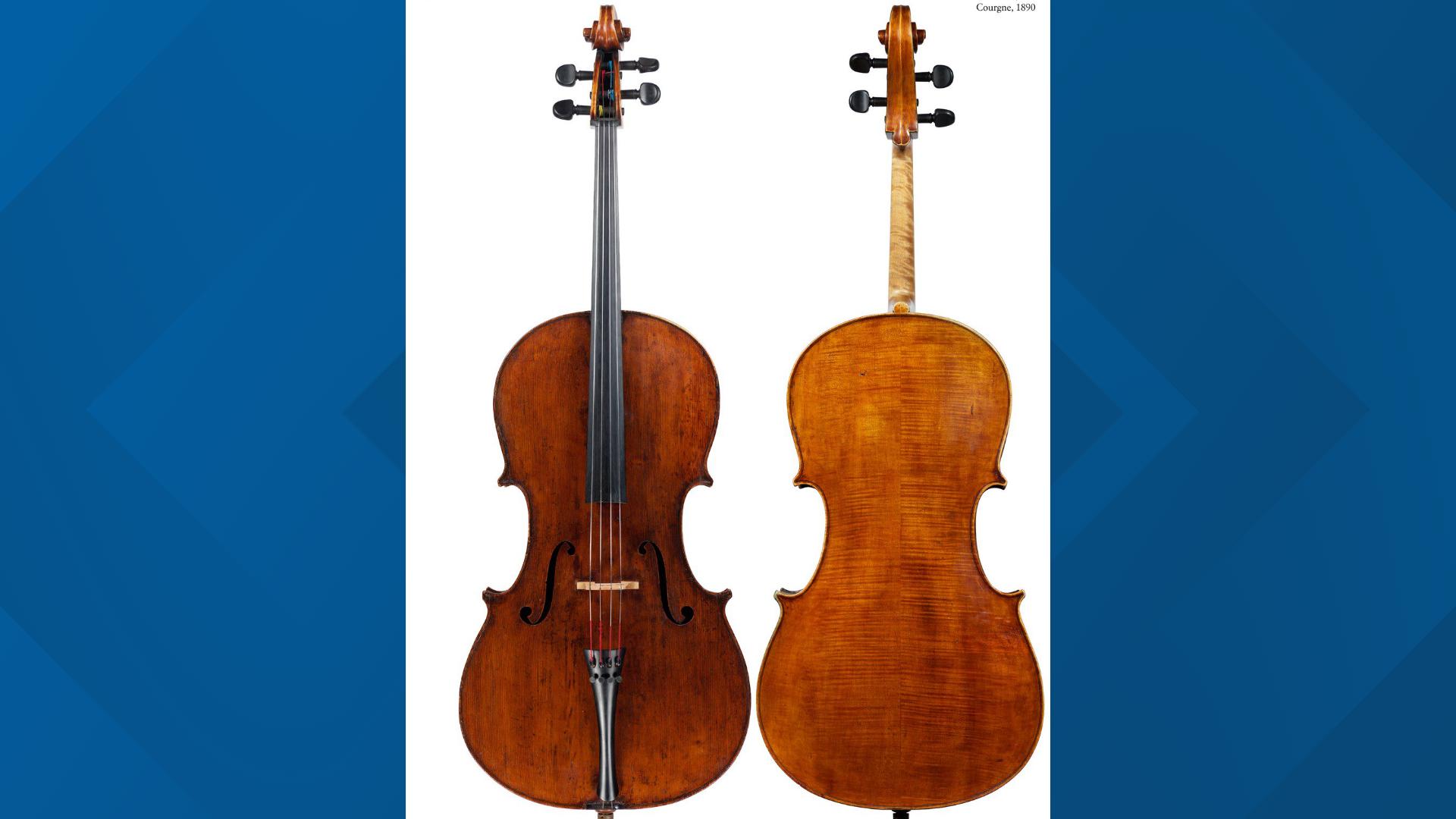 An 1890 Enrico Marchetti cello with a blue and black carbon fiber case was last seen on Saturday. Police said the musical equipment is worth about $250,000.