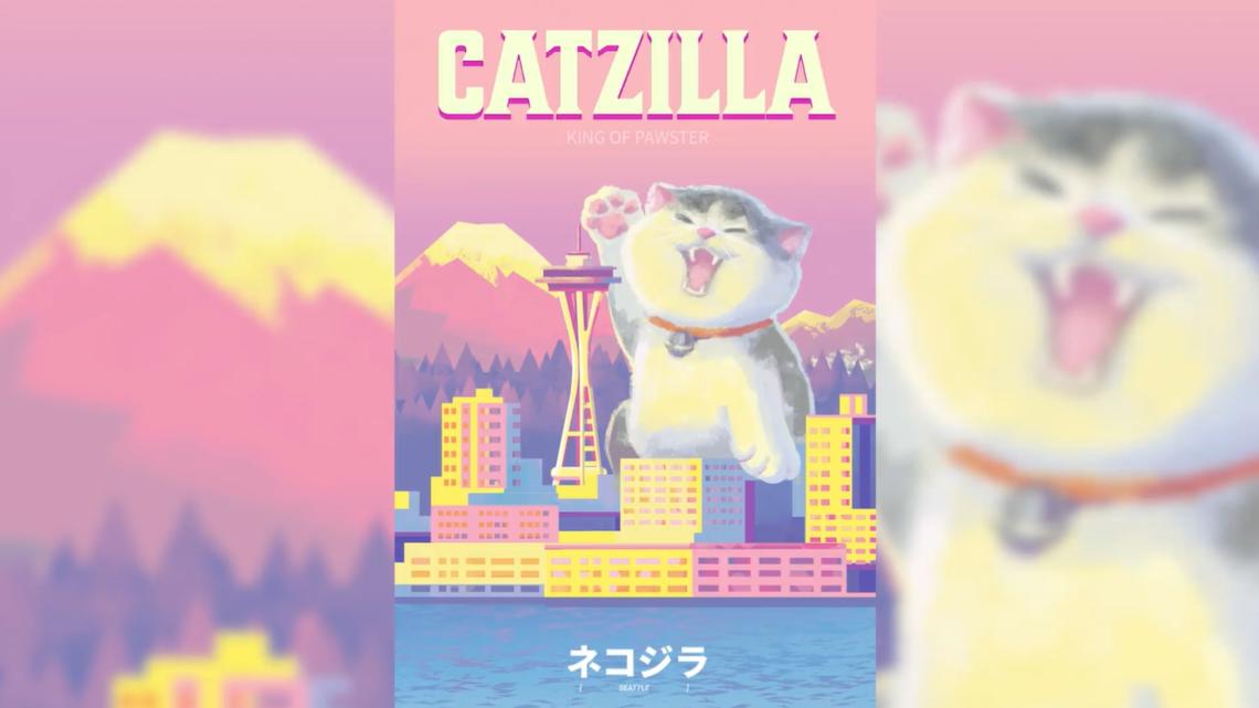 Shy cat becomes 'Catzilla' in artist's imagination — and career | king5.com