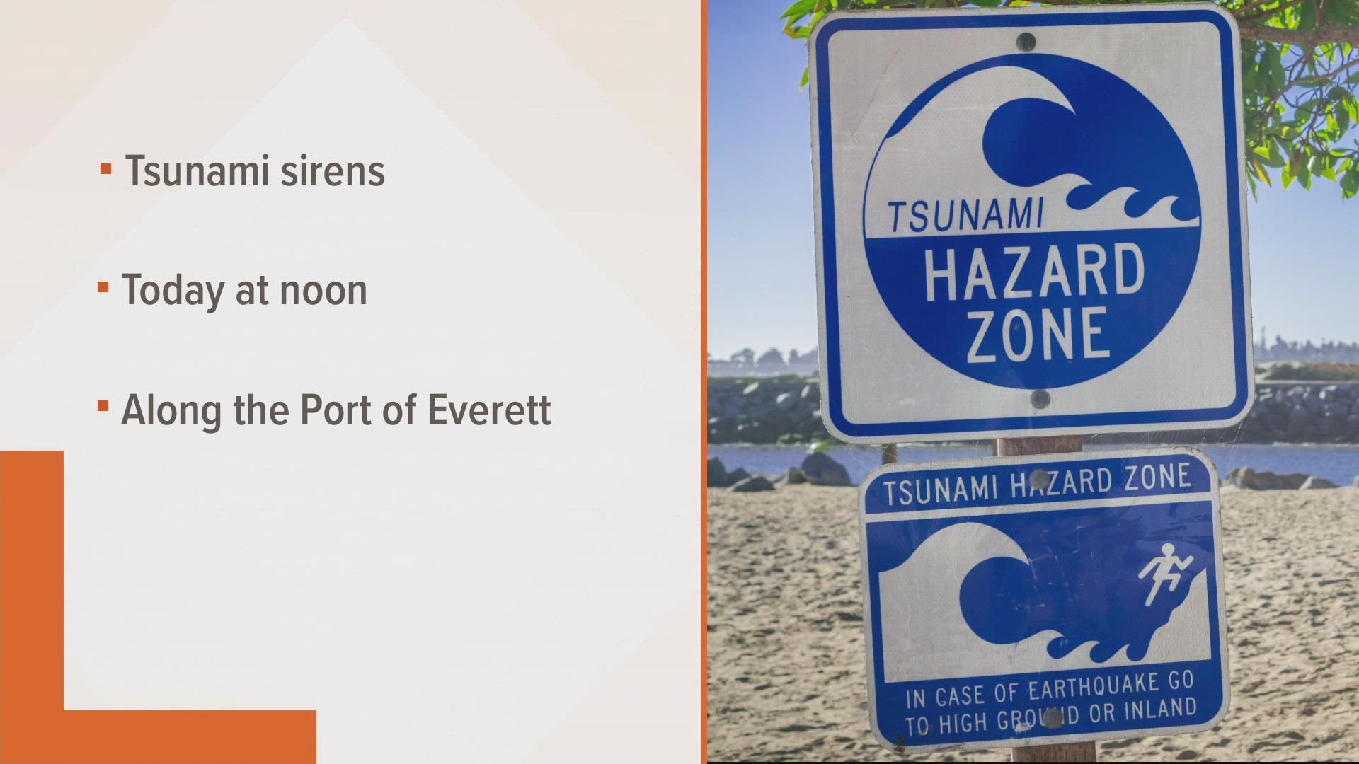New tsunami sirens installed in Everett in June will be tested for the first time Monday at noon.