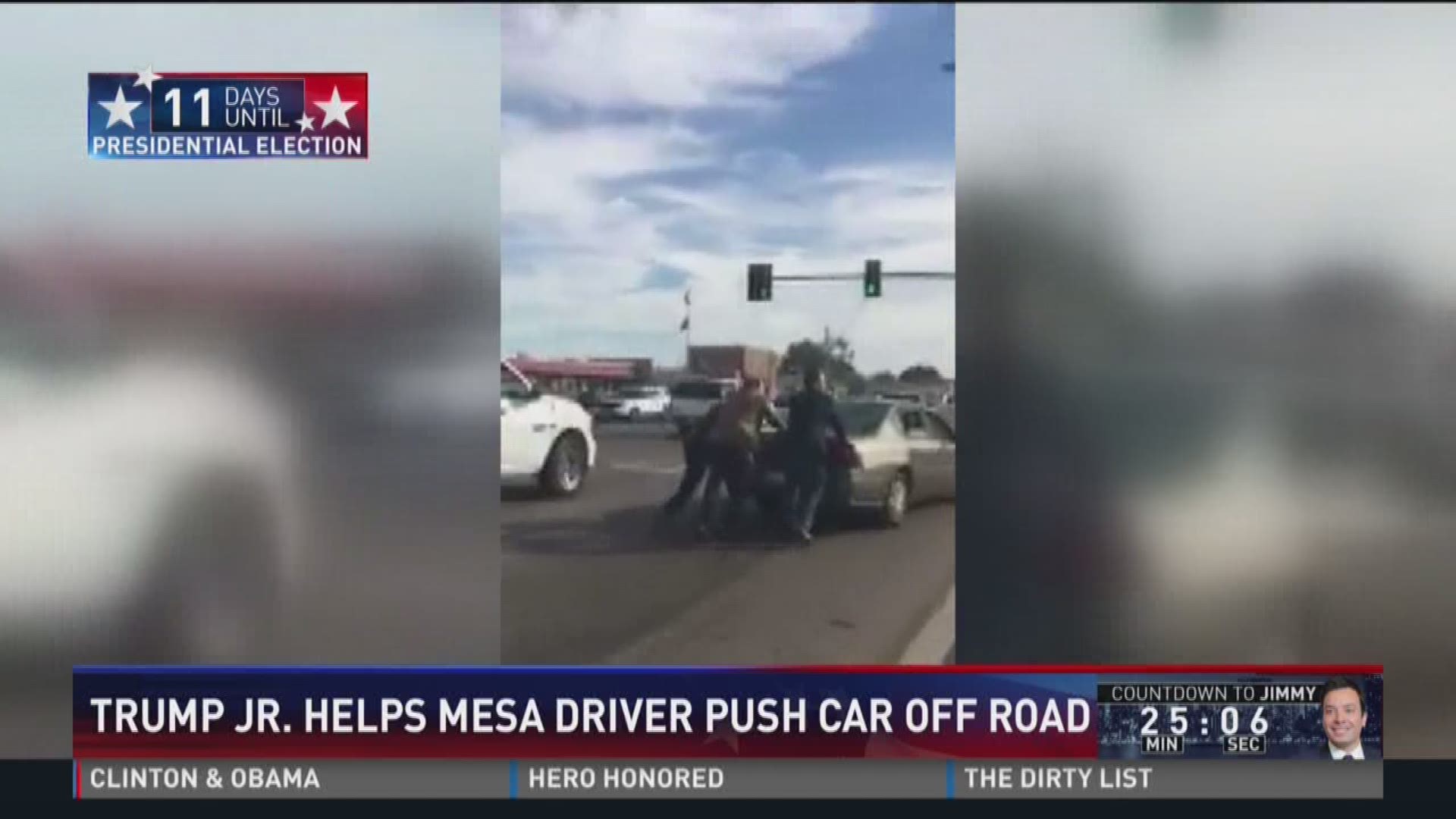 Donald Trump Jr. helped a Mesa driver push their car in between campaign events.