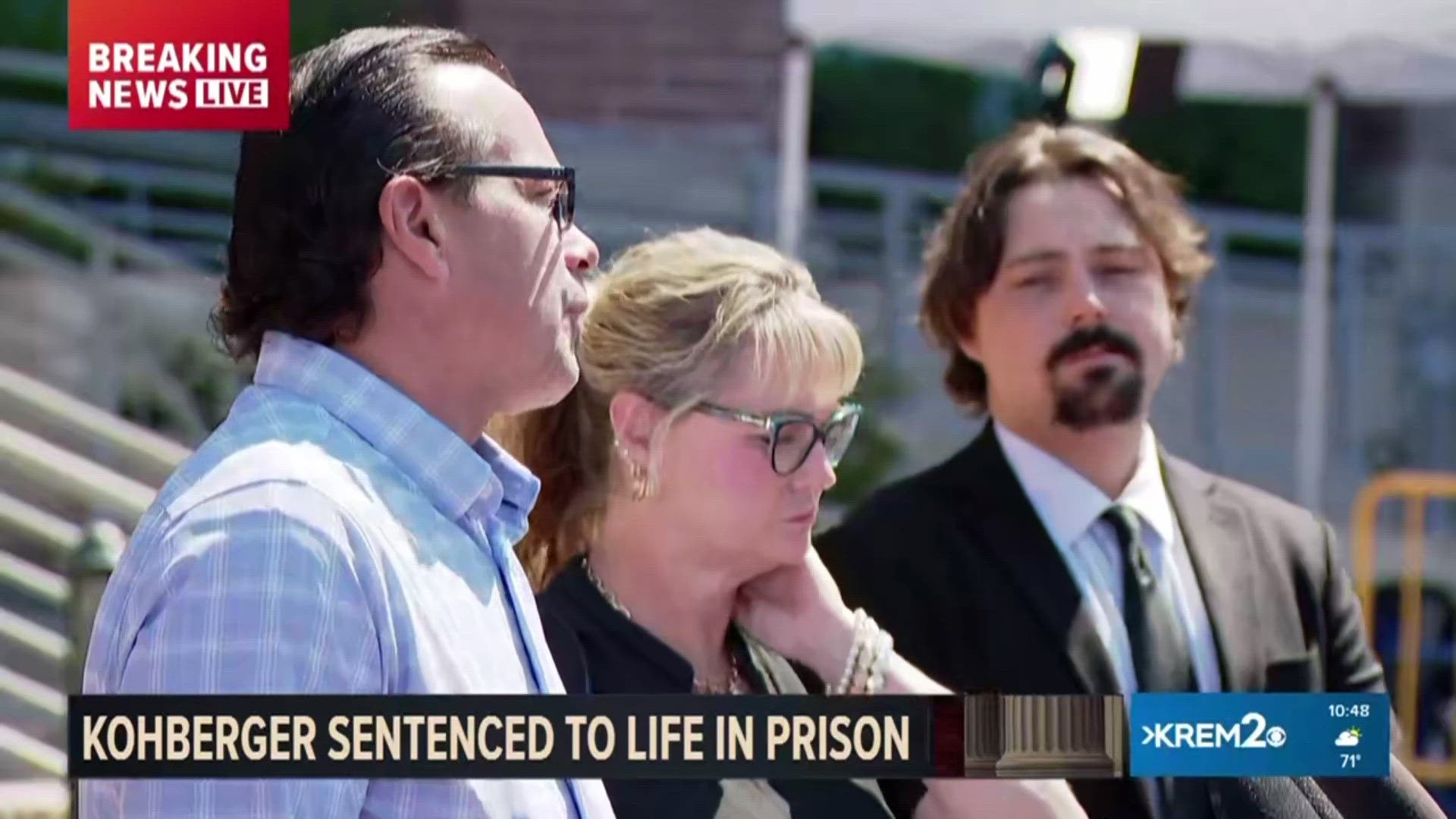 Steve Goncalves reiterated they are unhappy with the plea deal. He said he spun the podium to look at Kohberger because Kohberger is "a coward."
