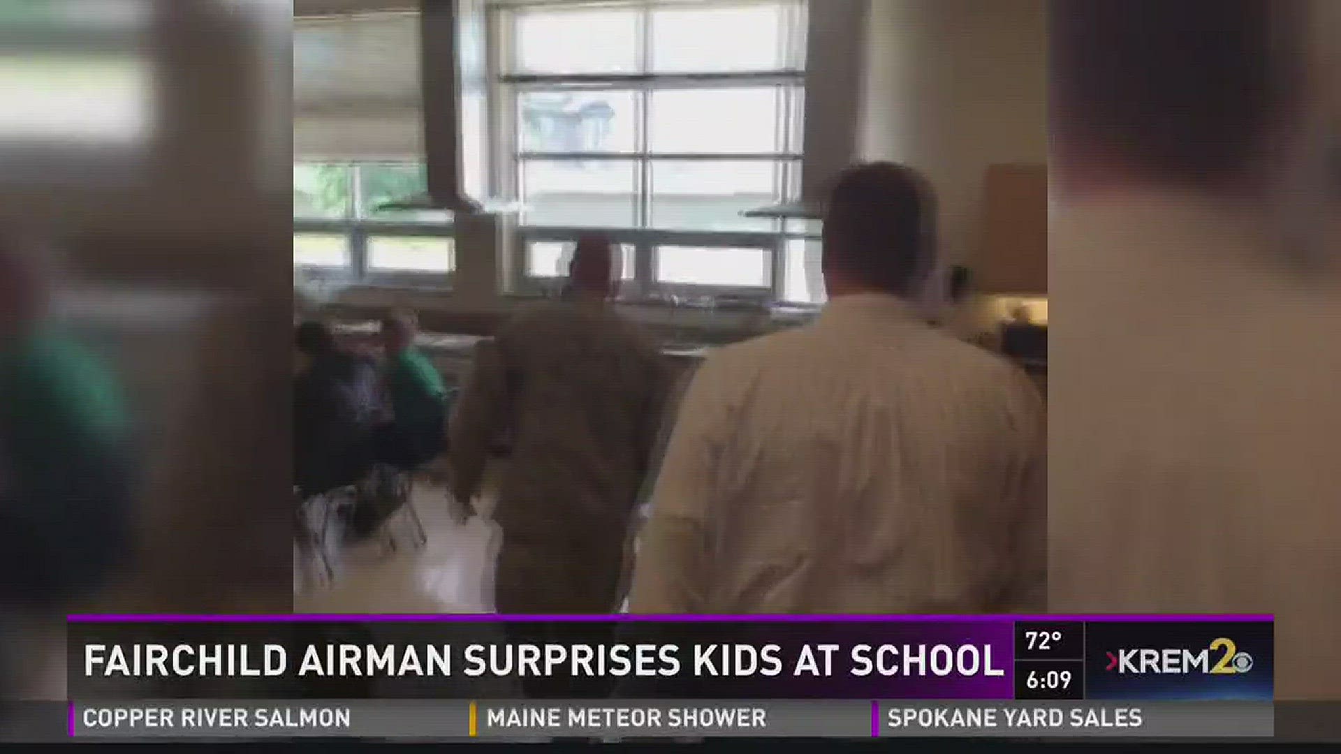 Fairchild airman surprises kids at school