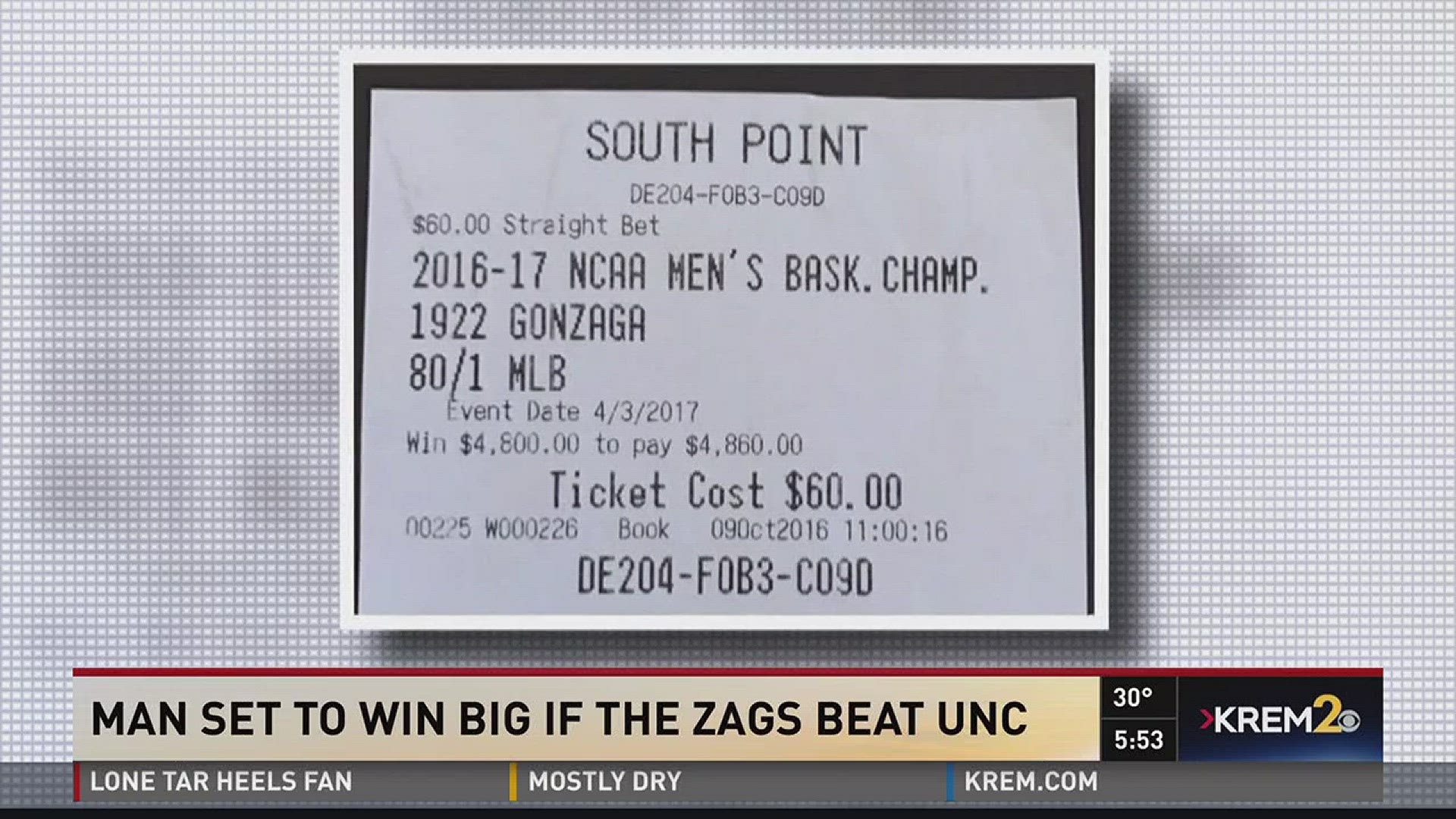 Man bet on Zags to win championship back in October