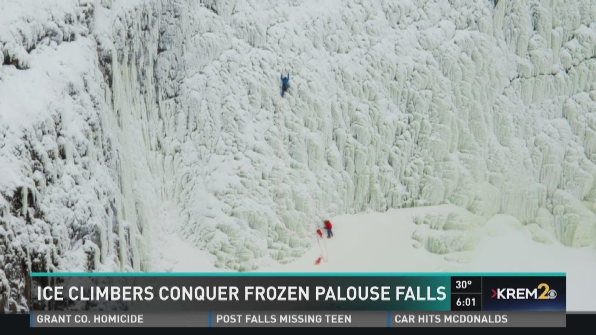 Ice climber conquers frozen Palouse Falls