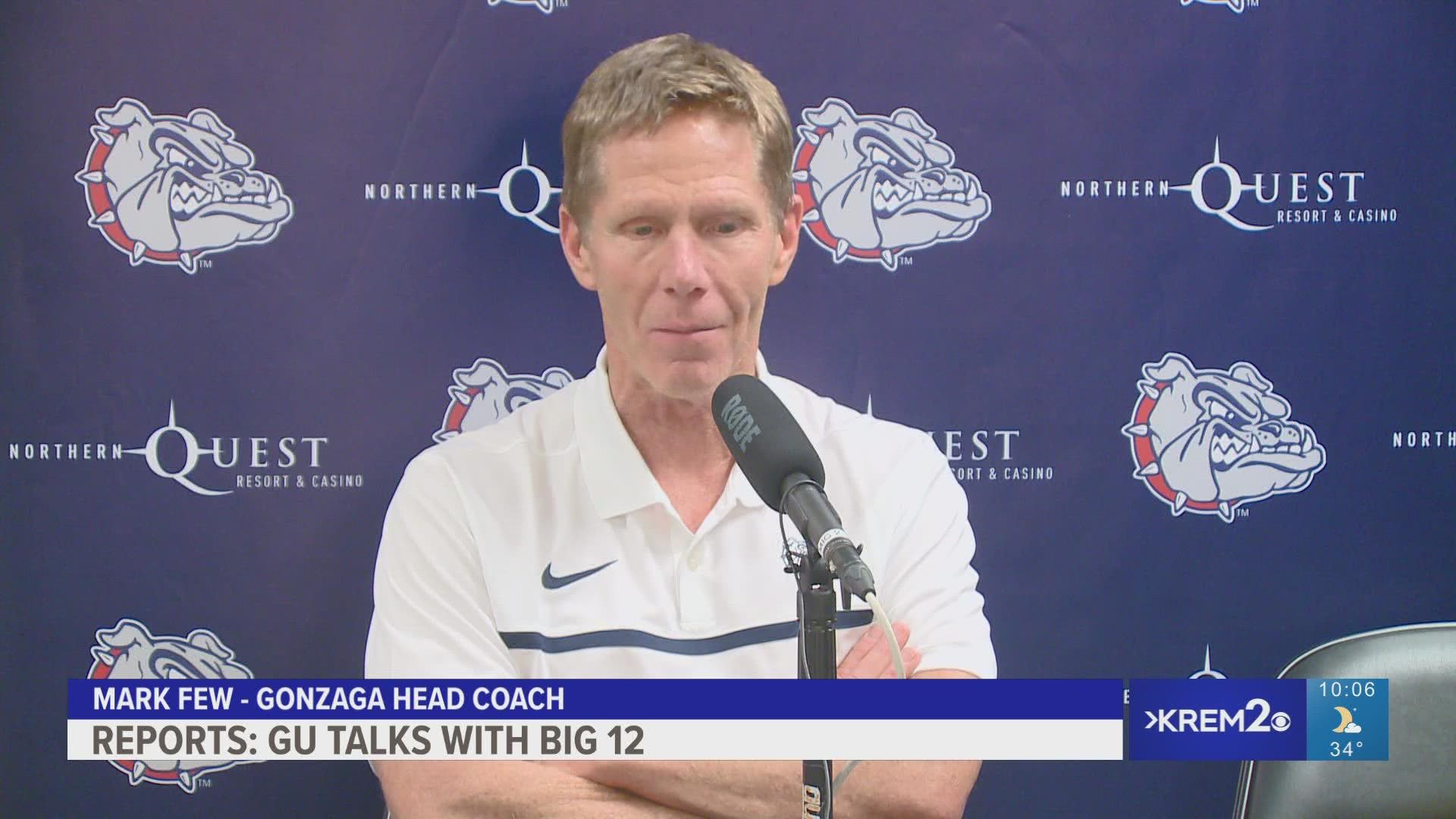 Reports say Gonzaga athletic director Chris Standiford met with Big 12 Commissioner Brett Yormark to discuss the possibility of Gonzaga joining the conference.