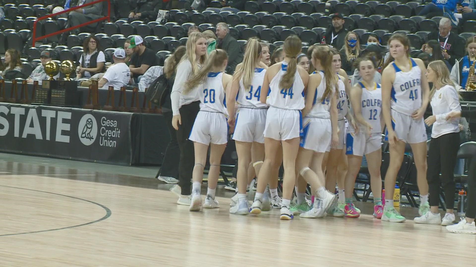 Watch highlights from the Washington State 2B basketball tournament game between #3 Colfax and #5 Raymond. Colfax won the game 67-34.