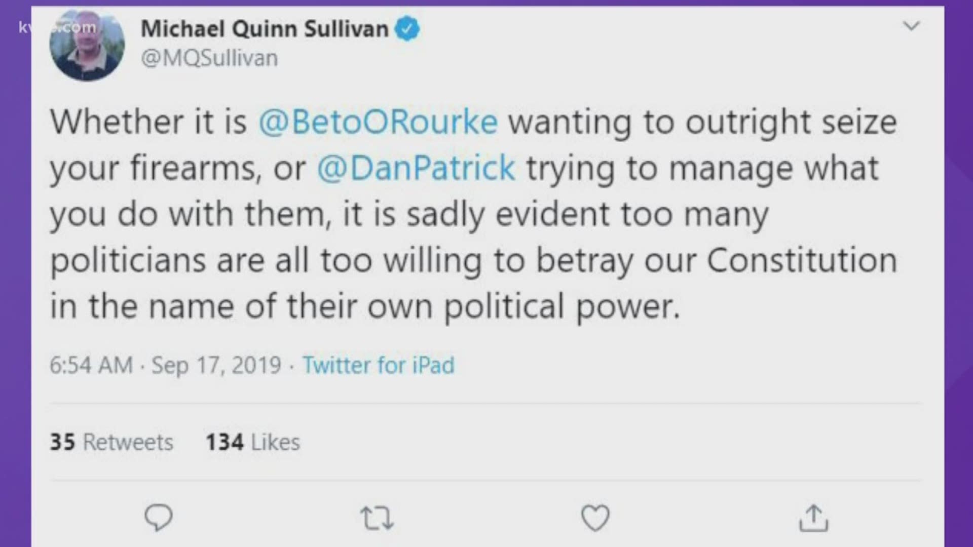From gun policy to "destroying" the Republican Party, Lieutenant Governor Dan Patrick had some harsh words for a political insider on Twitter.