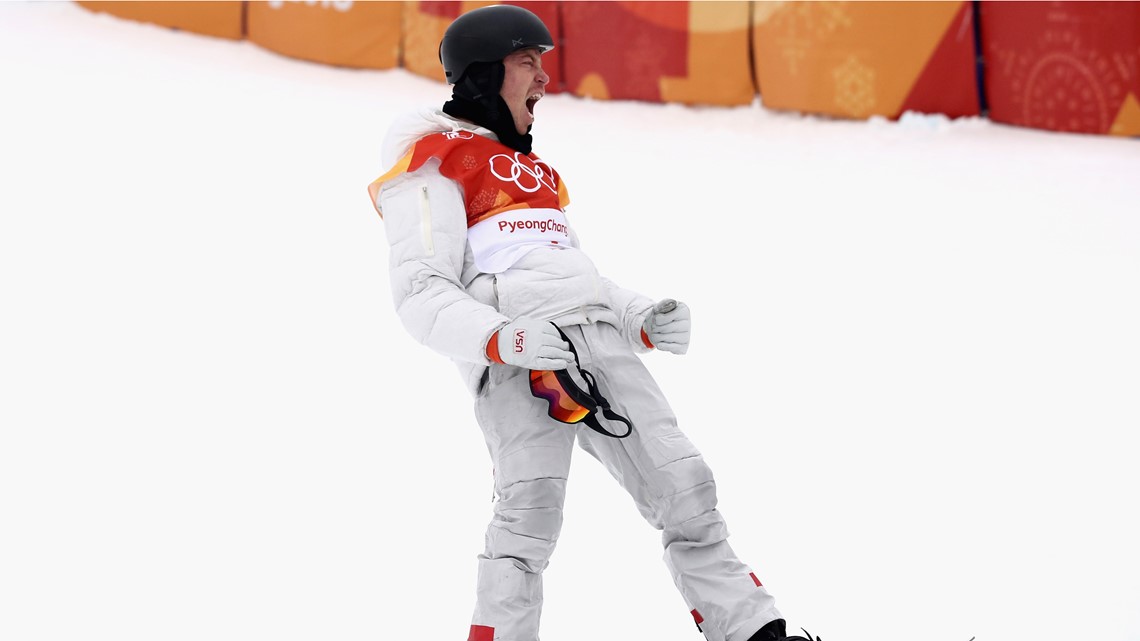Shaun White of the United States celebrates his gold medal in